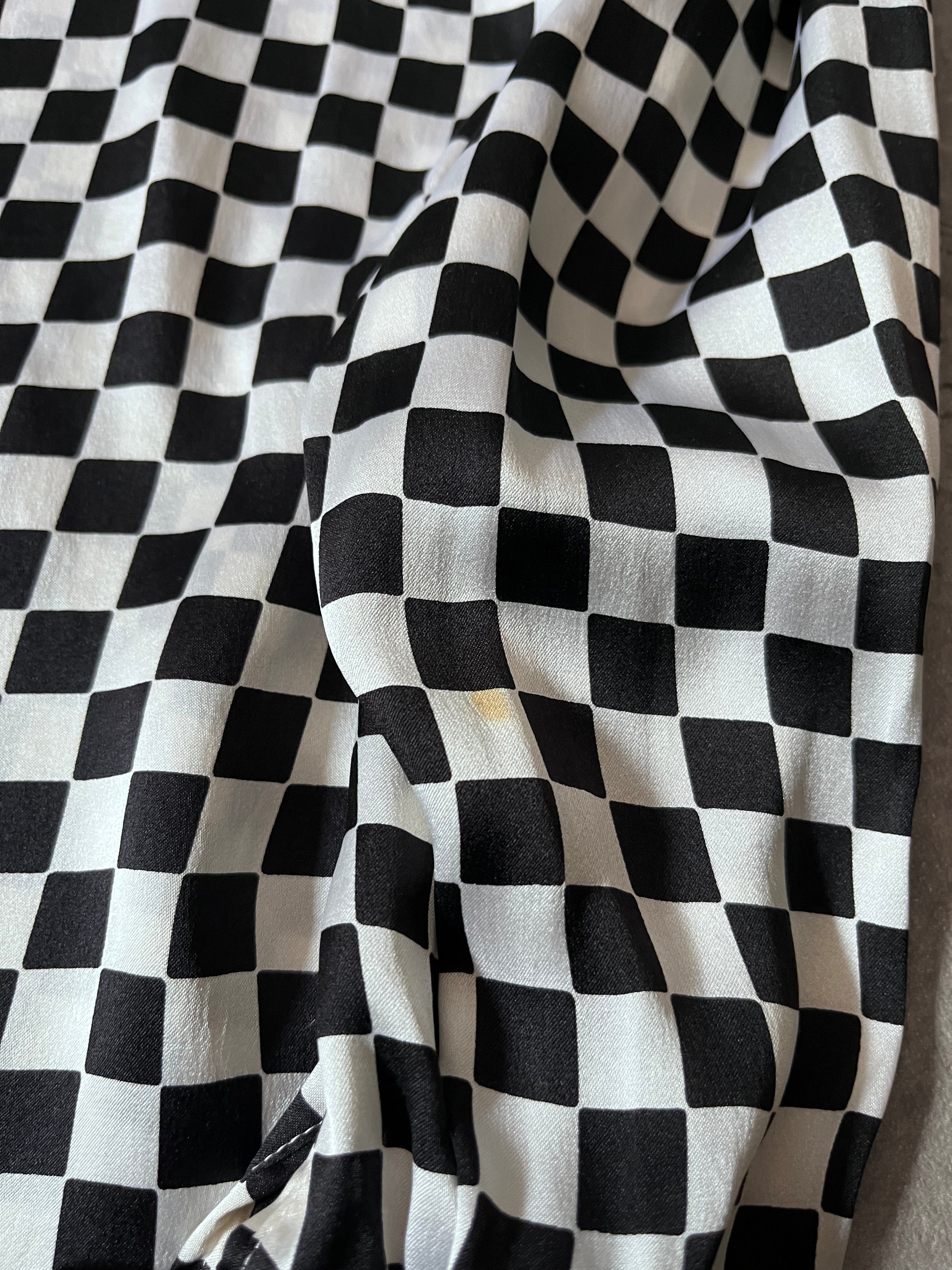 F/W 1995 Gianni Versace Checkered Silk Shirt Black White Women - S