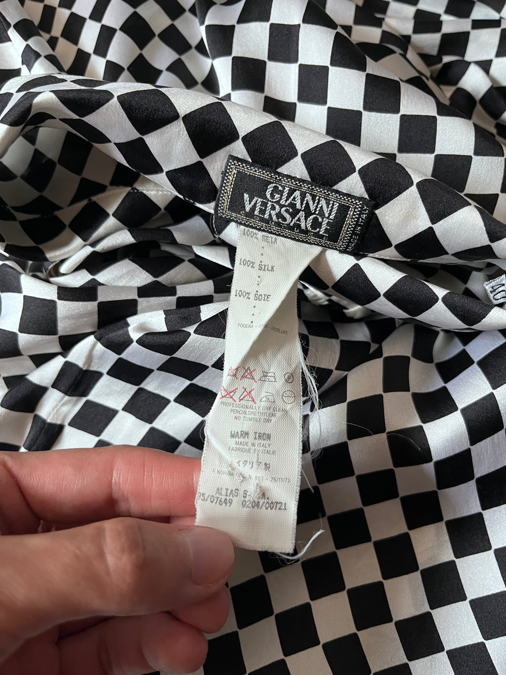 F/W 1995 Gianni Versace Checkered Silk Shirt Black White Women - S