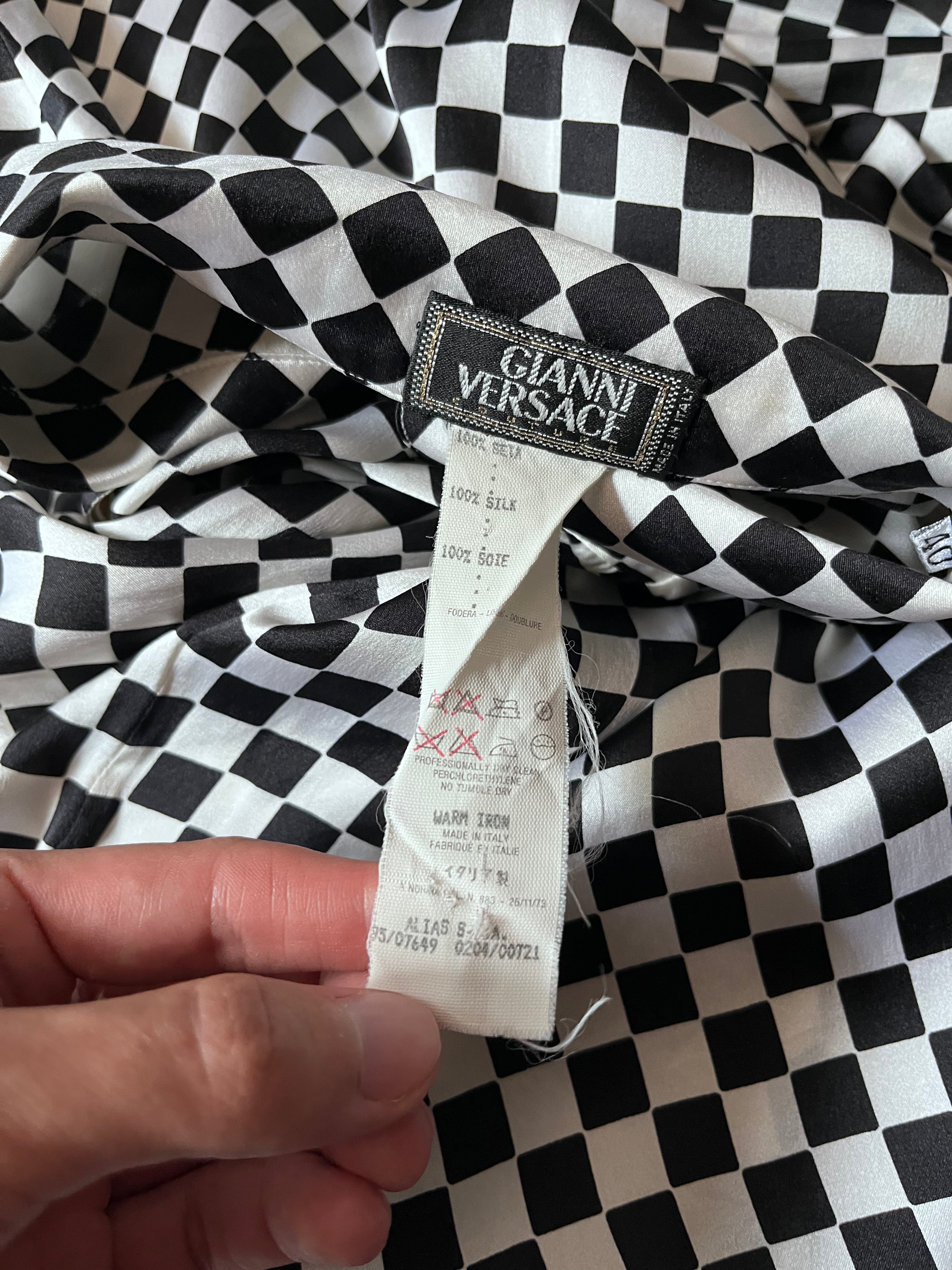 F/W 1995 Gianni Versace Checkered Silk Shirt Black White Women - S