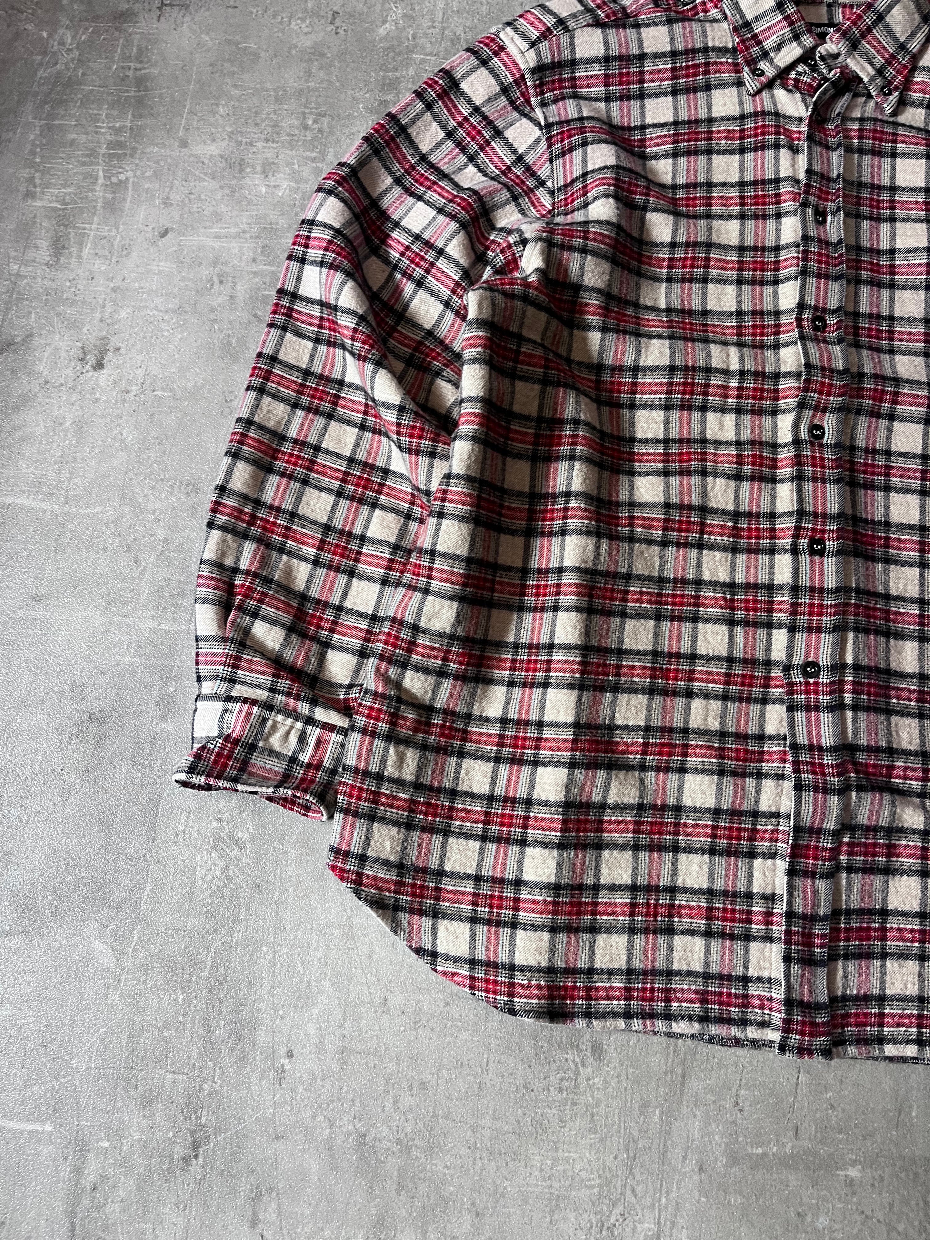 Raf Simons Sample Checkered Flannel Wool Shirt Jacket Red White Men - M