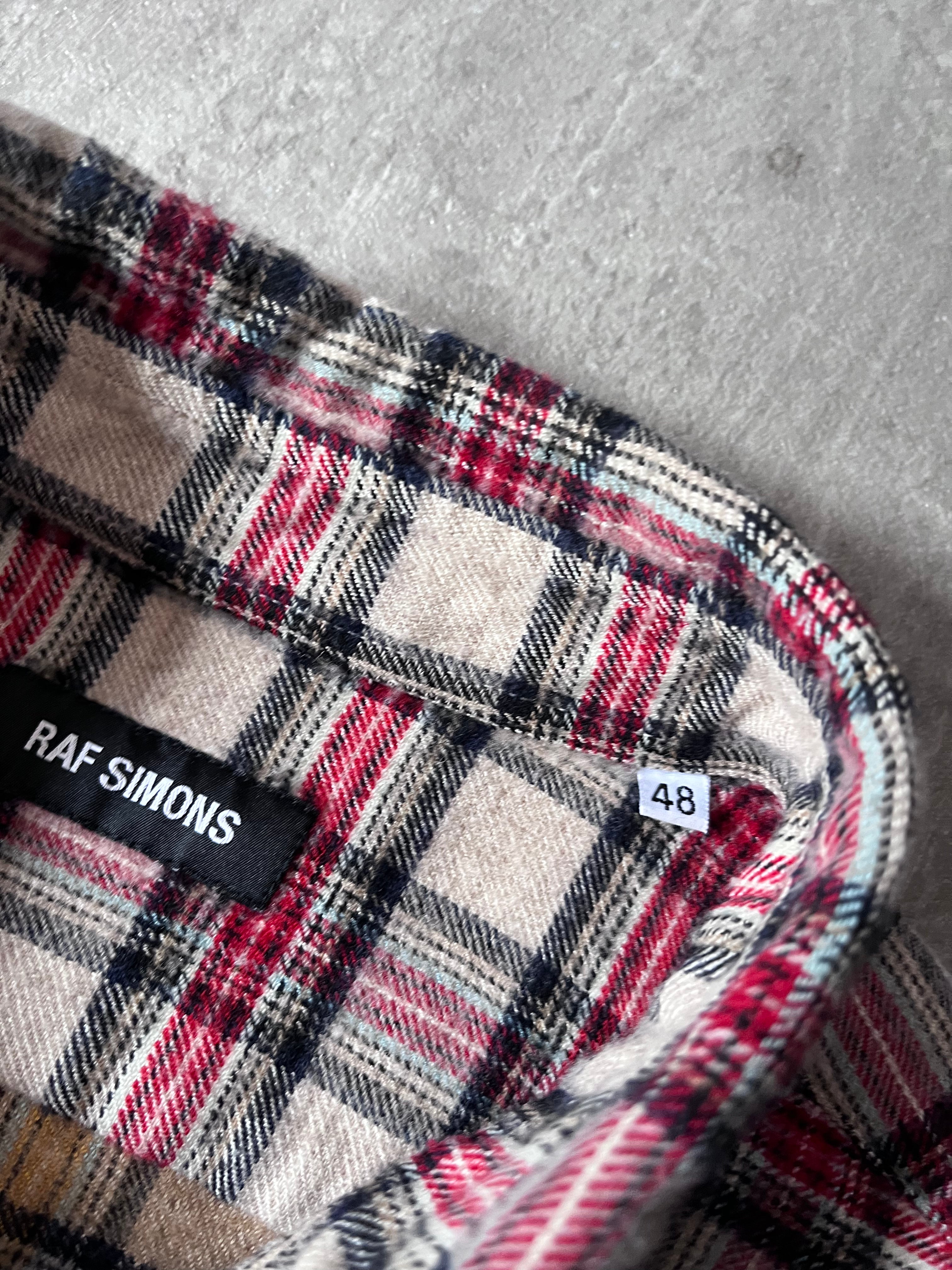 Raf Simons Sample Checkered Flannel Wool Shirt Jacket Red White Men - M