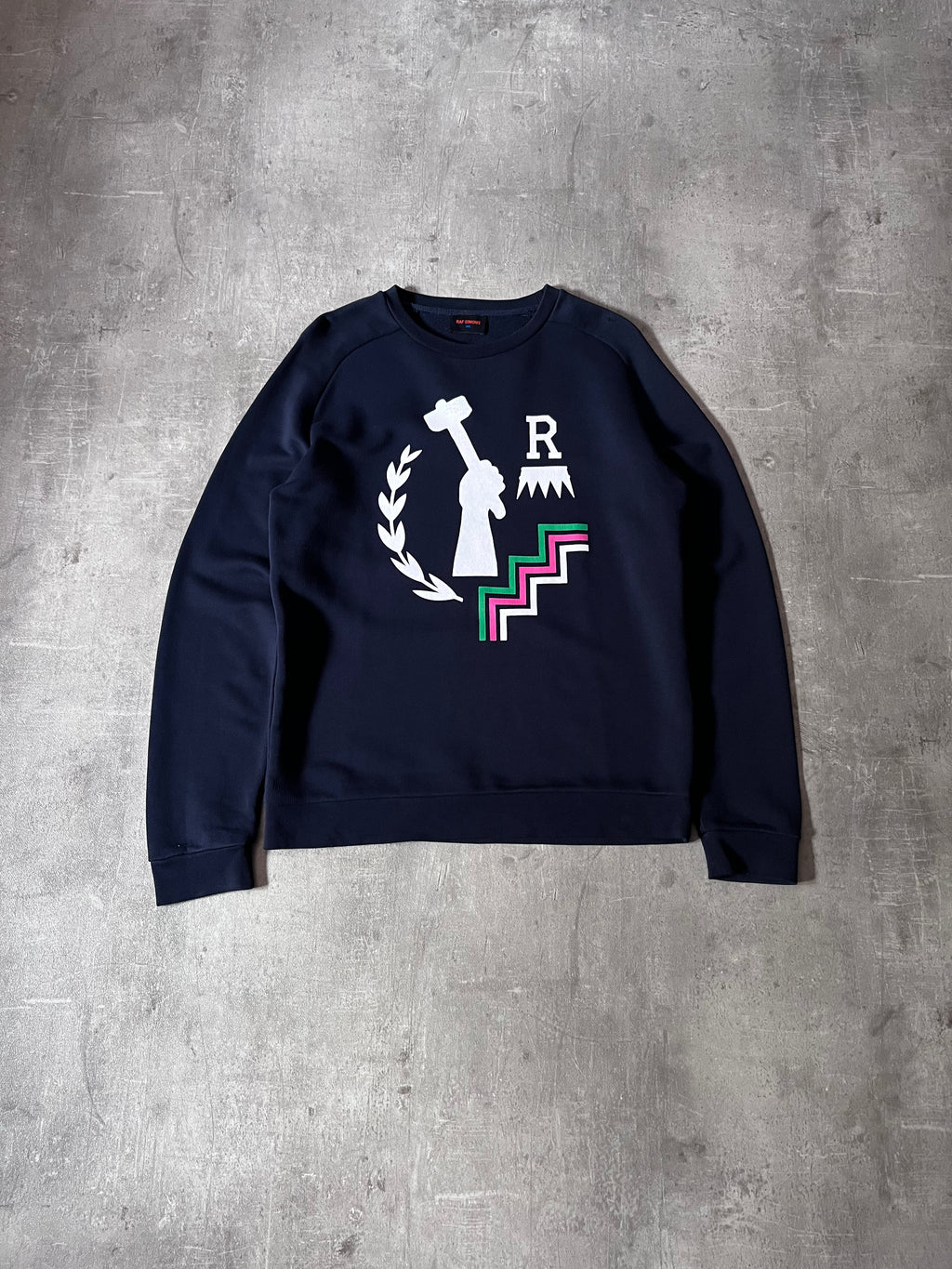Raf Simons "One 9 Nine 5" Print Sweatshirt Navy Men - M