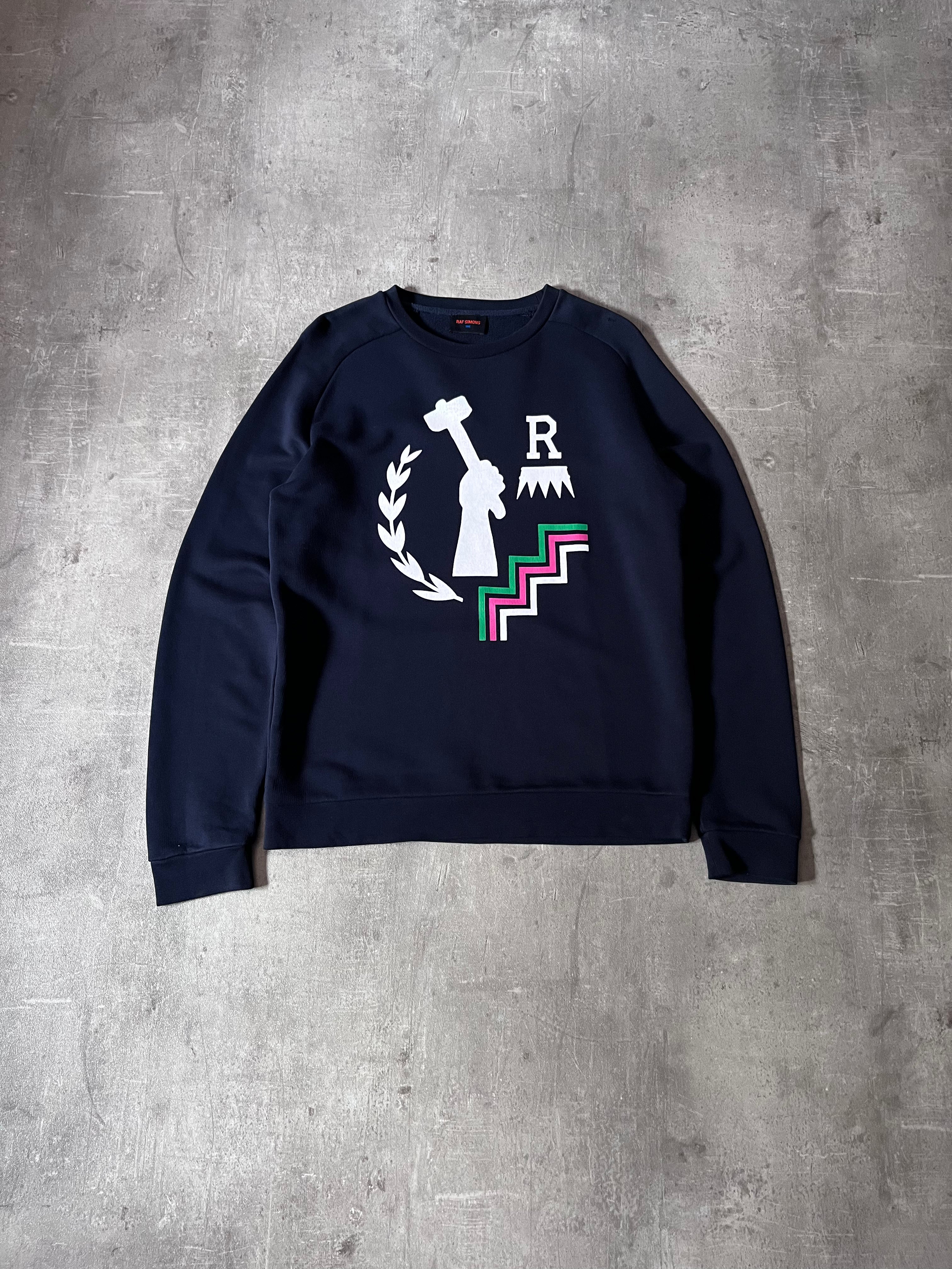 Raf Simons "One 9 Nine 5" Print Sweatshirt Navy Men - M