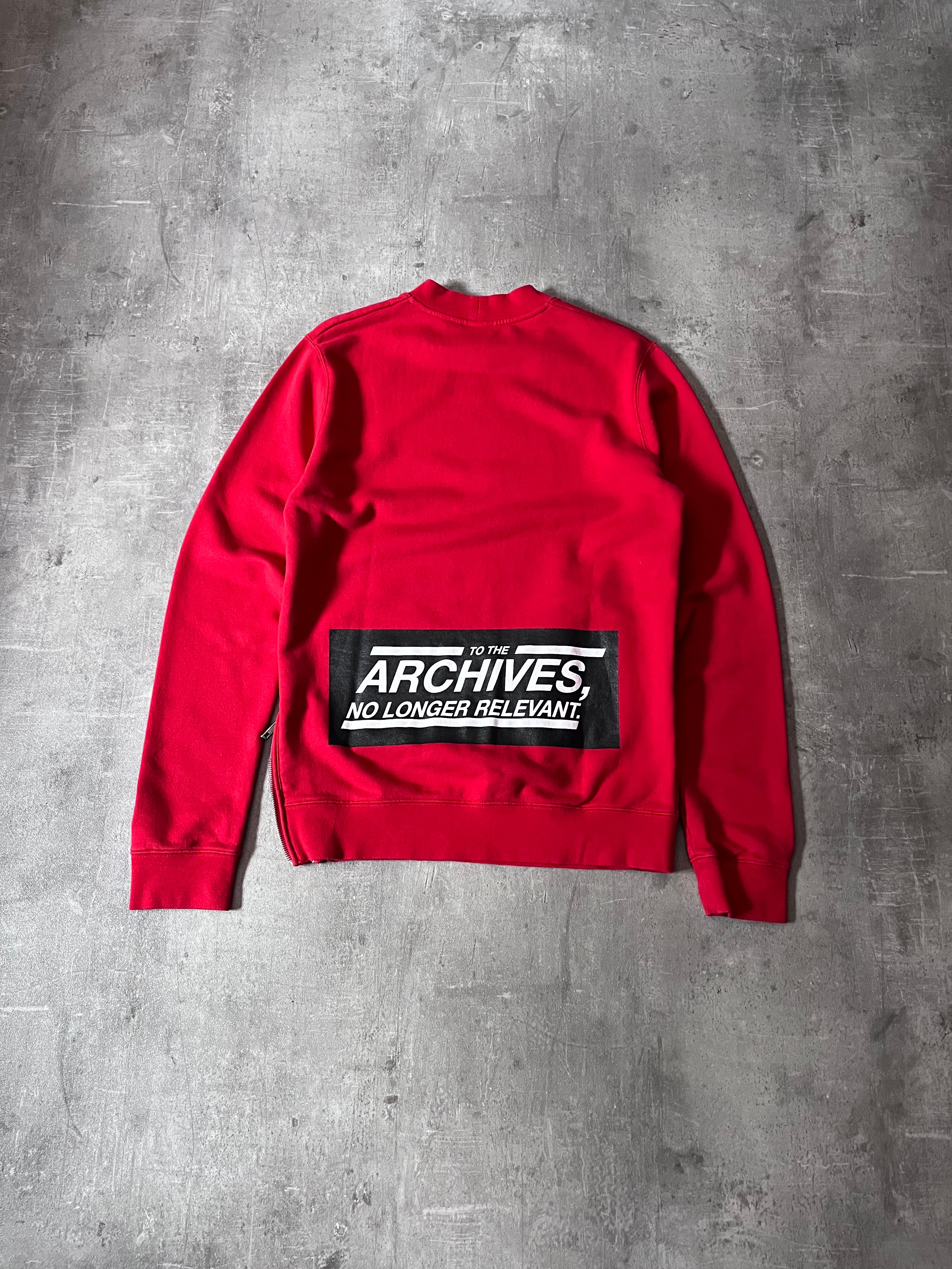 Raf Simons "To The Archives" Print Side Zip Sweatshirt Red Men - S