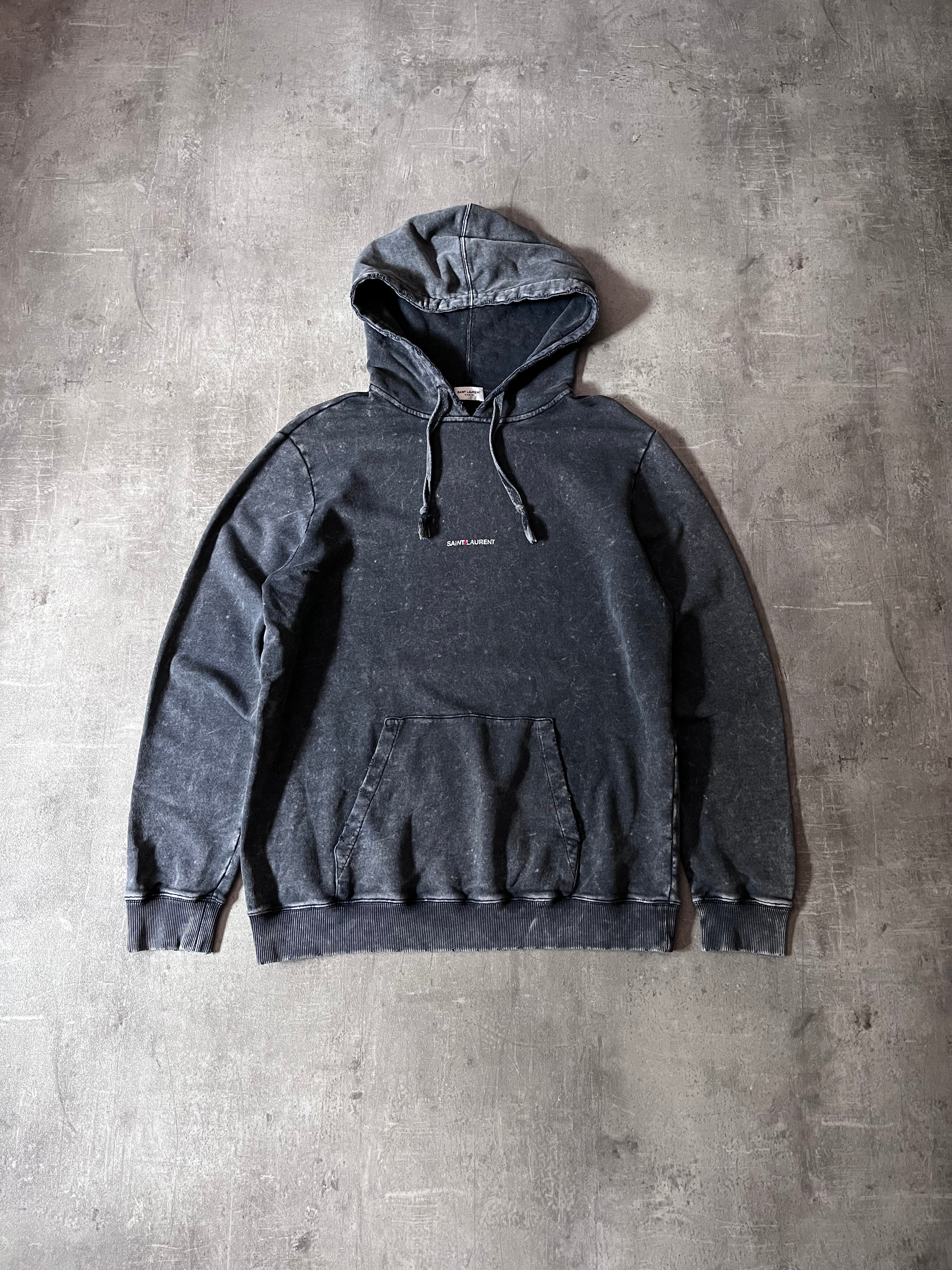 Saint Laurent Paris Acid Wash Front Logo Hoodie Grey Men - M