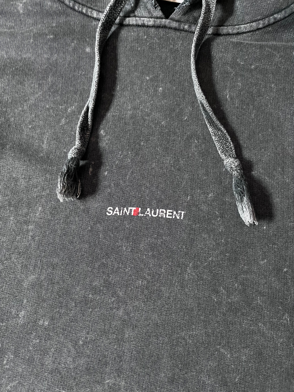 Saint Laurent Paris Acid Wash Front Logo Hoodie Grey Men - M