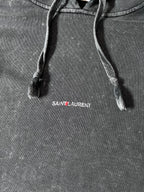Saint Laurent Paris Acid Wash Front Logo Hoodie Grey Men - M