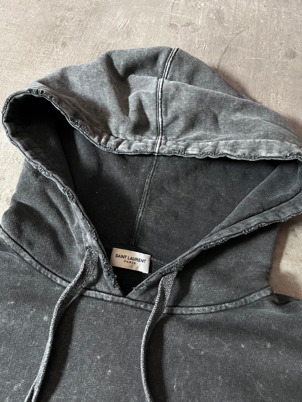 Saint Laurent Paris Acid Wash Front Logo Hoodie Grey Men - M