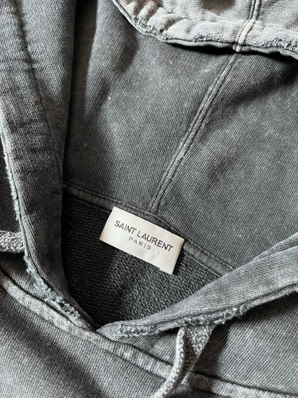 Saint Laurent Paris Acid Wash Front Logo Hoodie Grey Men - M