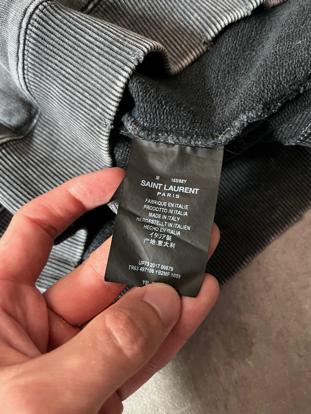 Saint Laurent Paris Acid Wash Front Logo Hoodie Grey Men - M