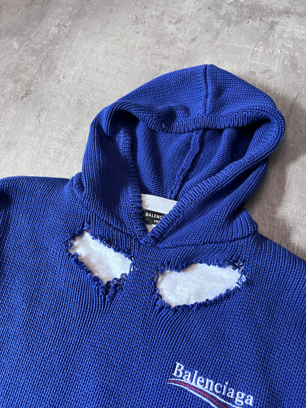 F/W 2021 Balenciaga Political Campaign Distressed Sweter Blue Grey - S