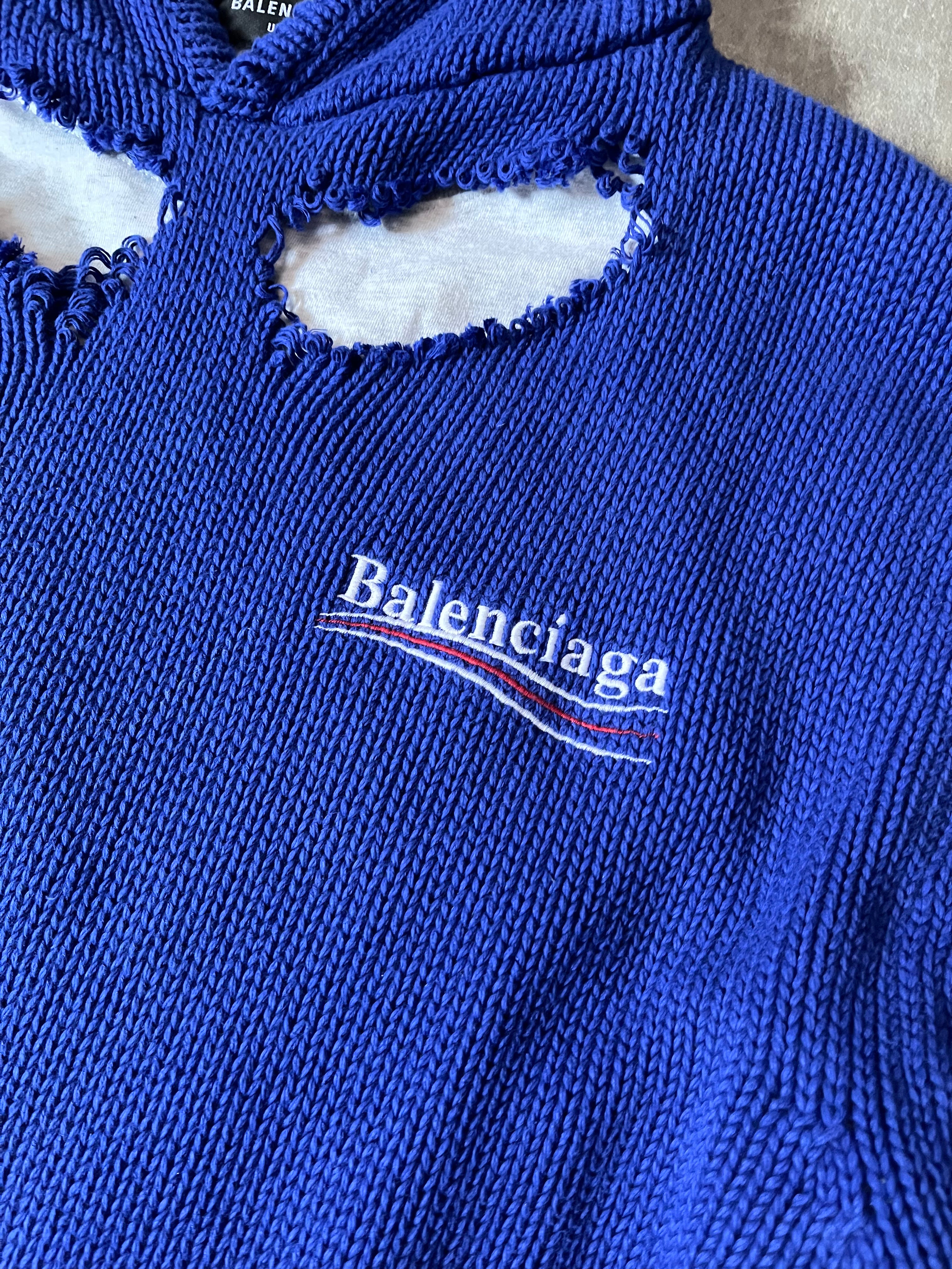 F/W 2021 Balenciaga Political Campaign Distressed Sweter Blue Grey - S