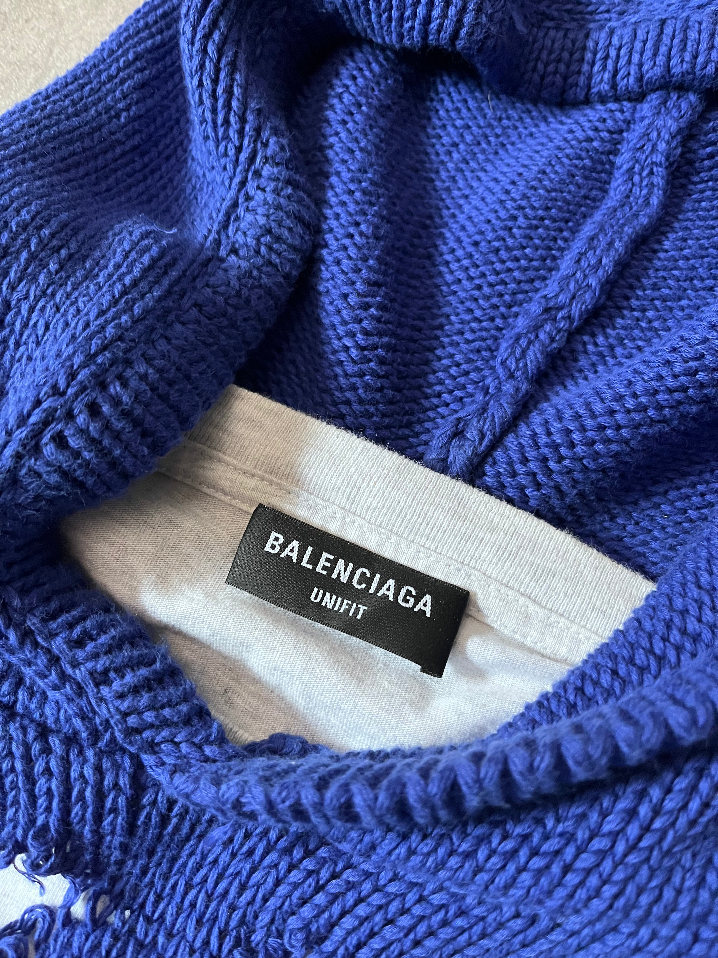 F/W 2021 Balenciaga Political Campaign Distressed Sweter Blue Grey - S