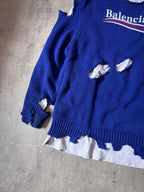 F/W 2021 Balenciaga Political Campaign Distressed Sweter Blue Grey - S