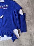 F/W 2021 Balenciaga Political Campaign Distressed Sweter Blue Grey - S