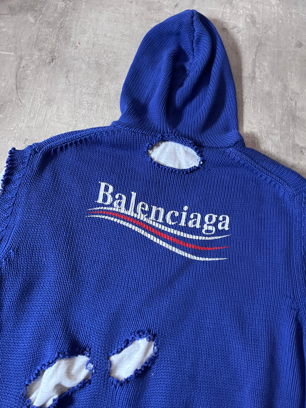 F/W 2021 Balenciaga Political Campaign Distressed Sweter Blue Grey - S