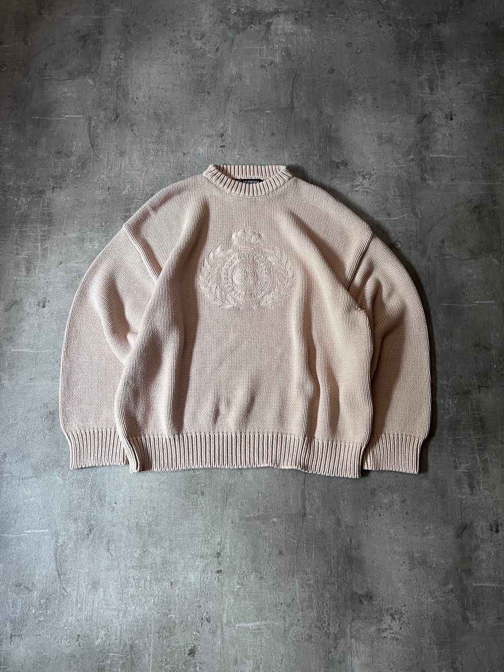 Balenciaga BB Crown Embroidered Logo Sweater Beige Men - M