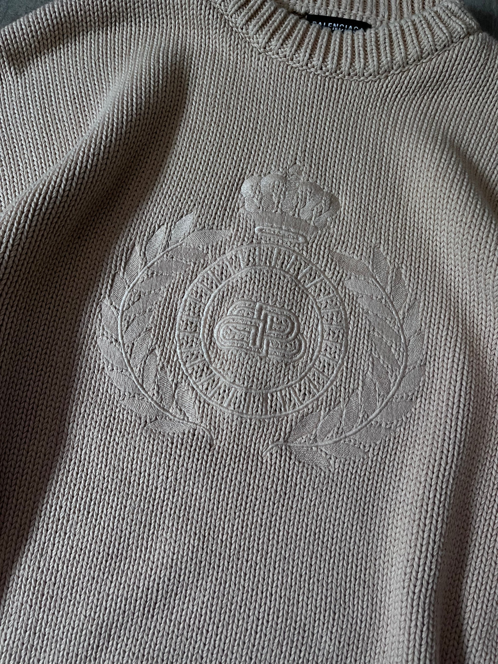 Balenciaga BB Crown Embroidered Logo Sweater Beige Men - M