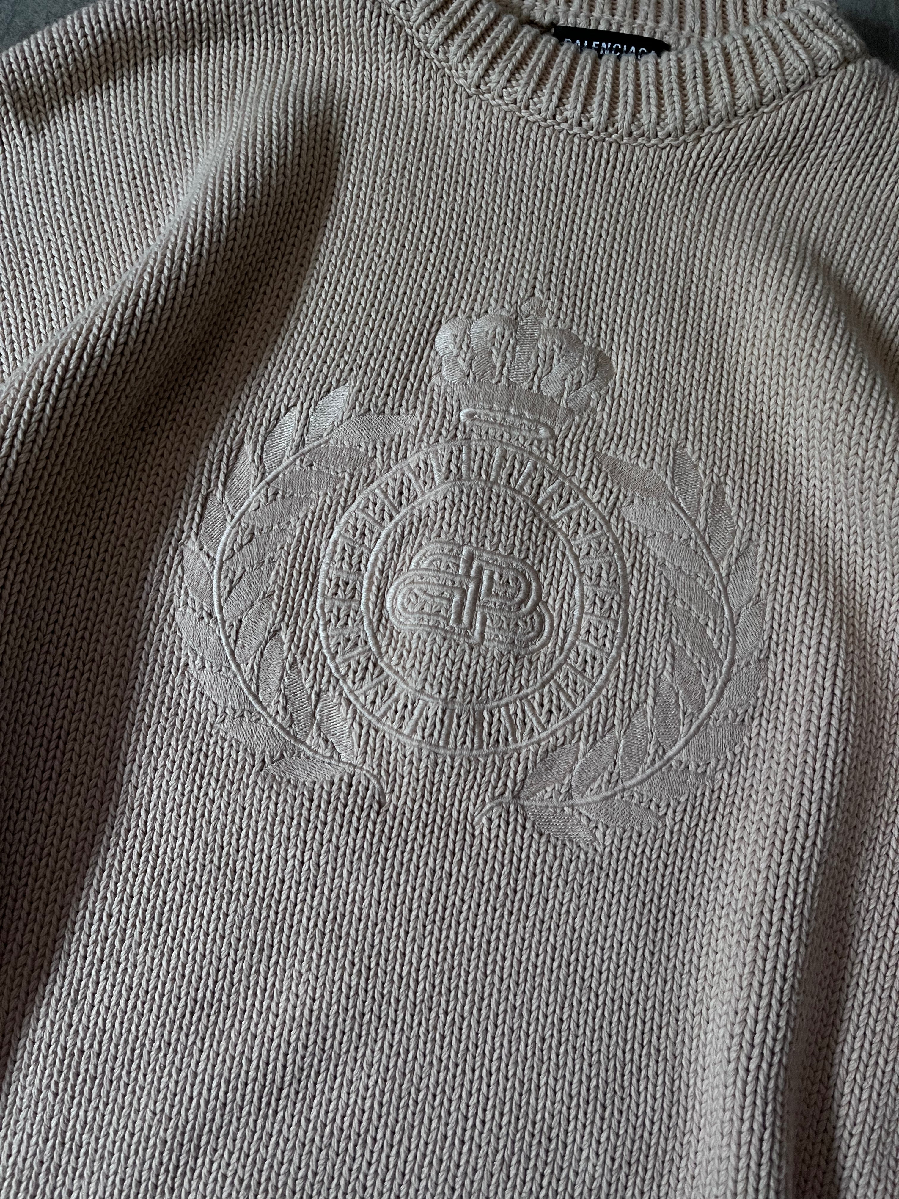 Balenciaga BB Crown Embroidered Logo Sweater Beige Men - M