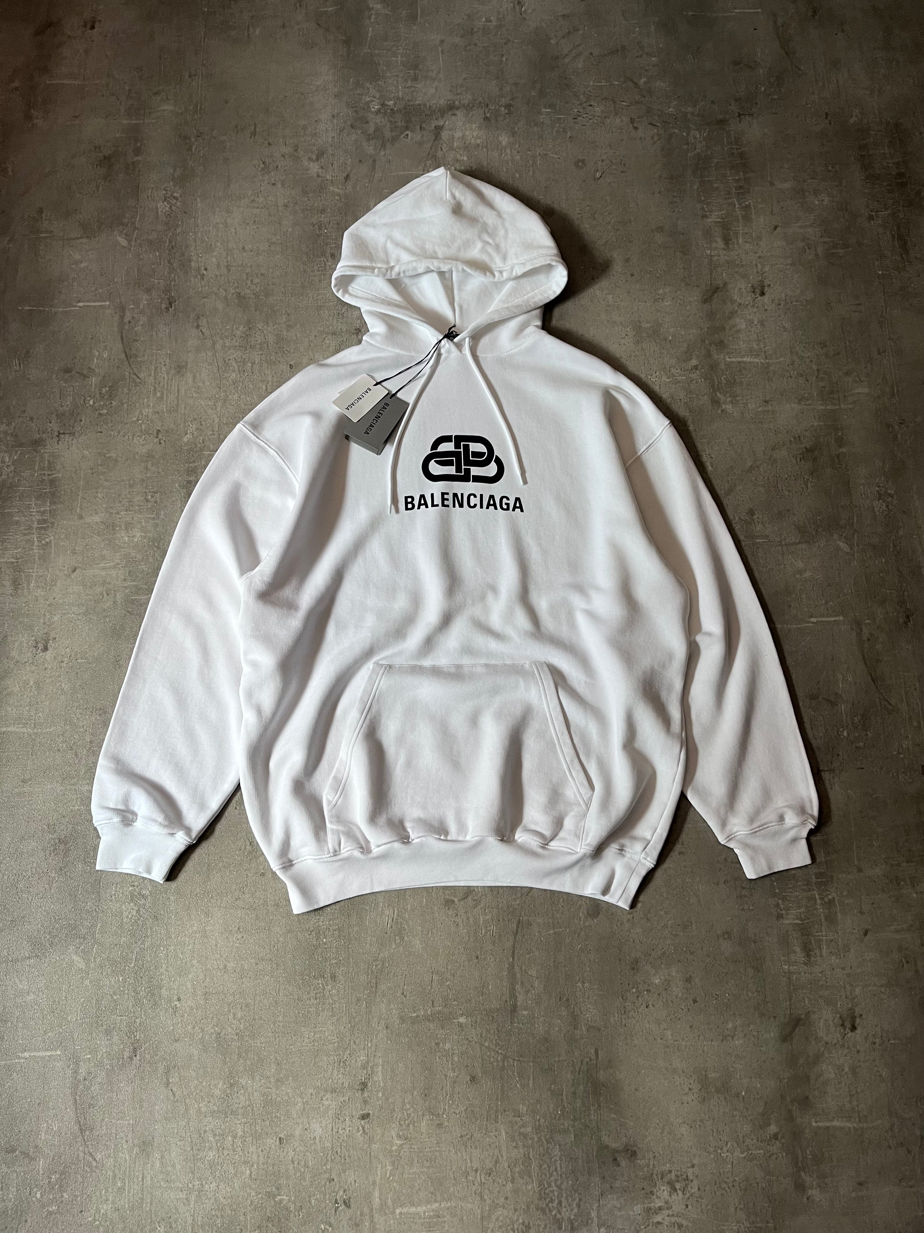 Balenciaga BB Logo Print Hoodie White Men - M