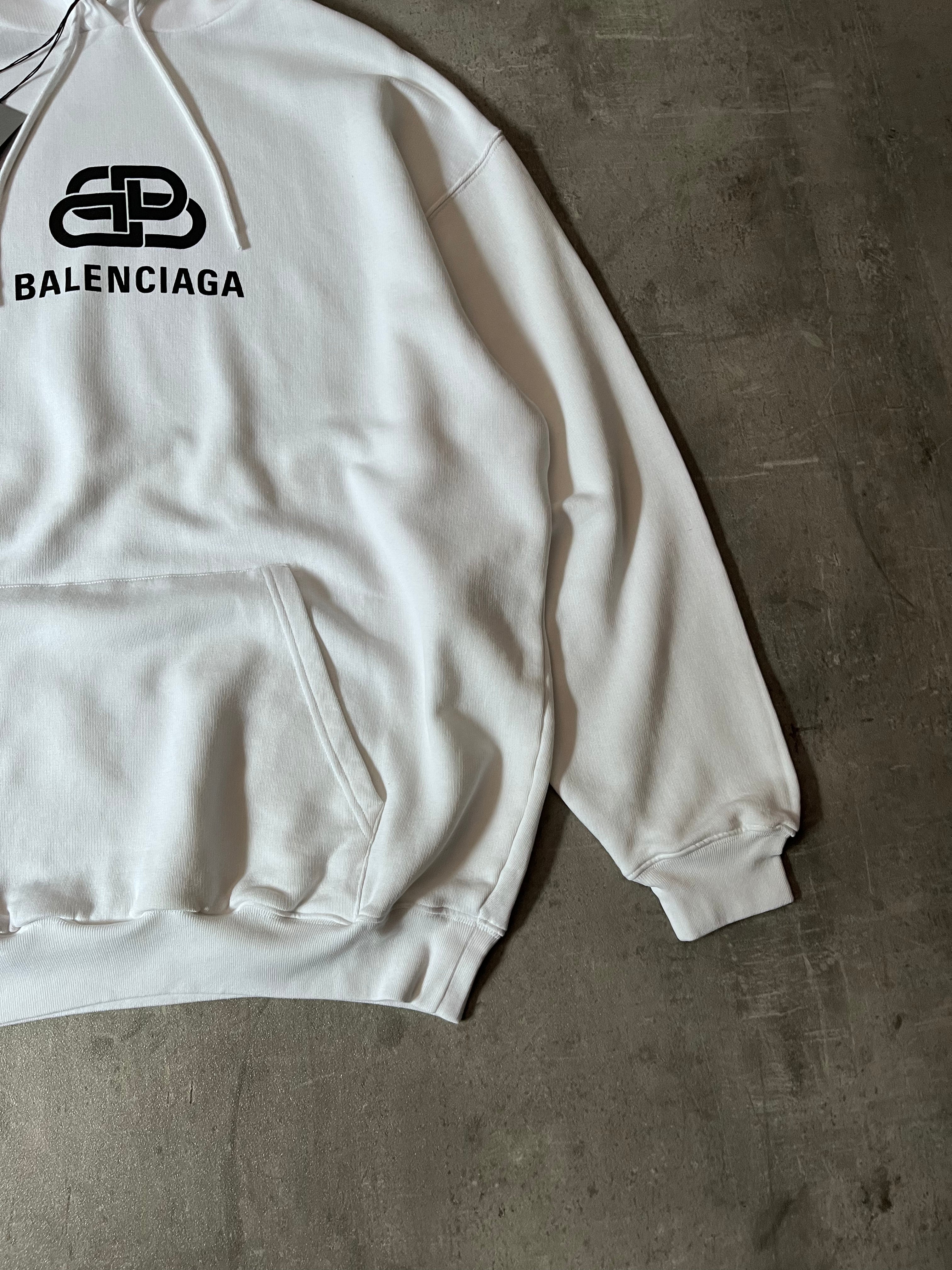 Balenciaga BB Logo Print Hoodie White Men - M