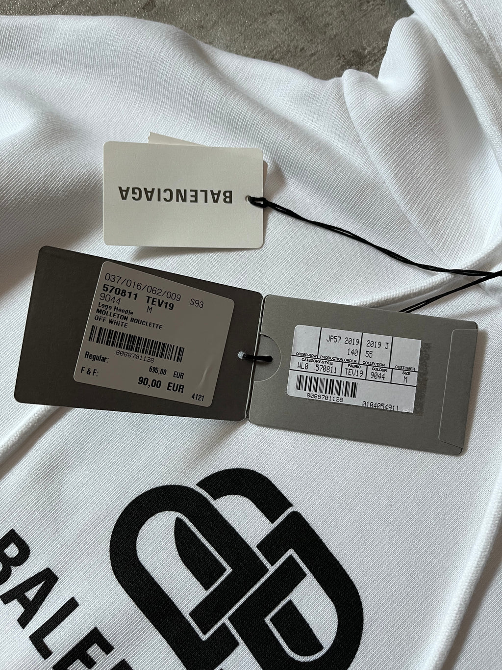 Balenciaga BB Logo Print Hoodie White Men - M