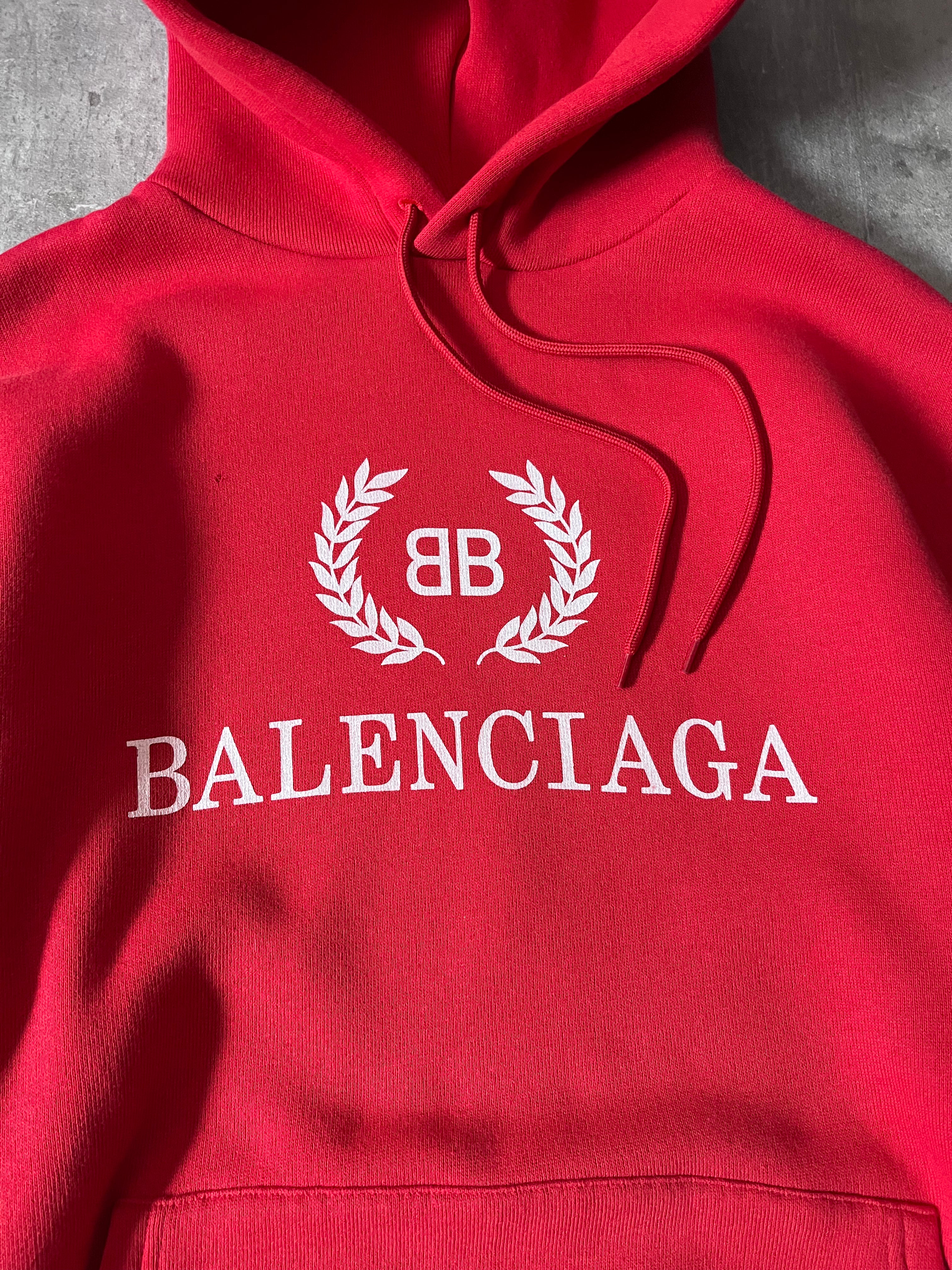Balenciaga Crown Logo Print Oversize Hoodie Red Men - XS