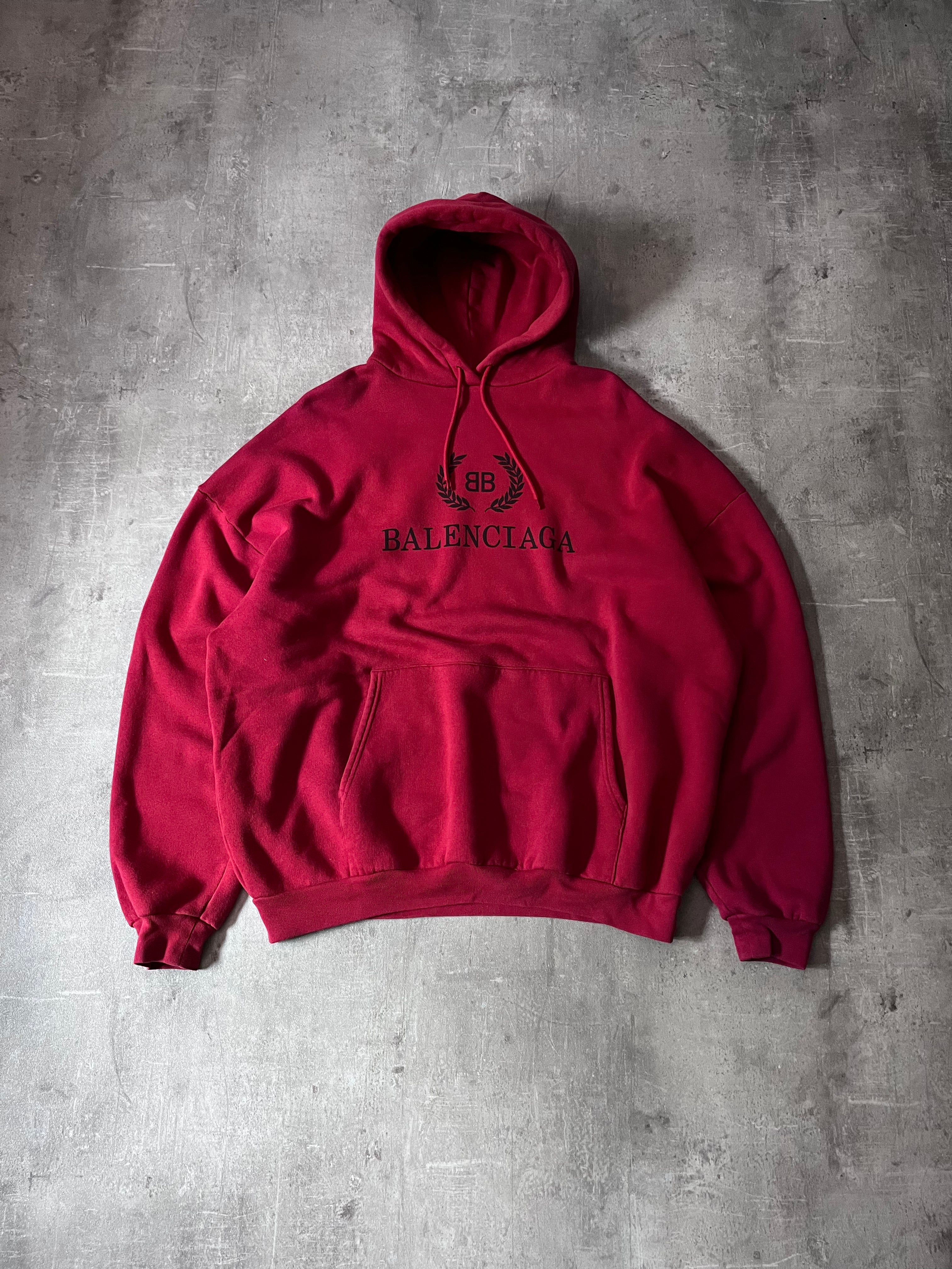 Balenciaga BB Crown Logo Print Hoodie Burgundy Men - L