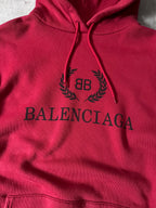 Balenciaga BB Crown Logo Print Hoodie Burgundy Men - L