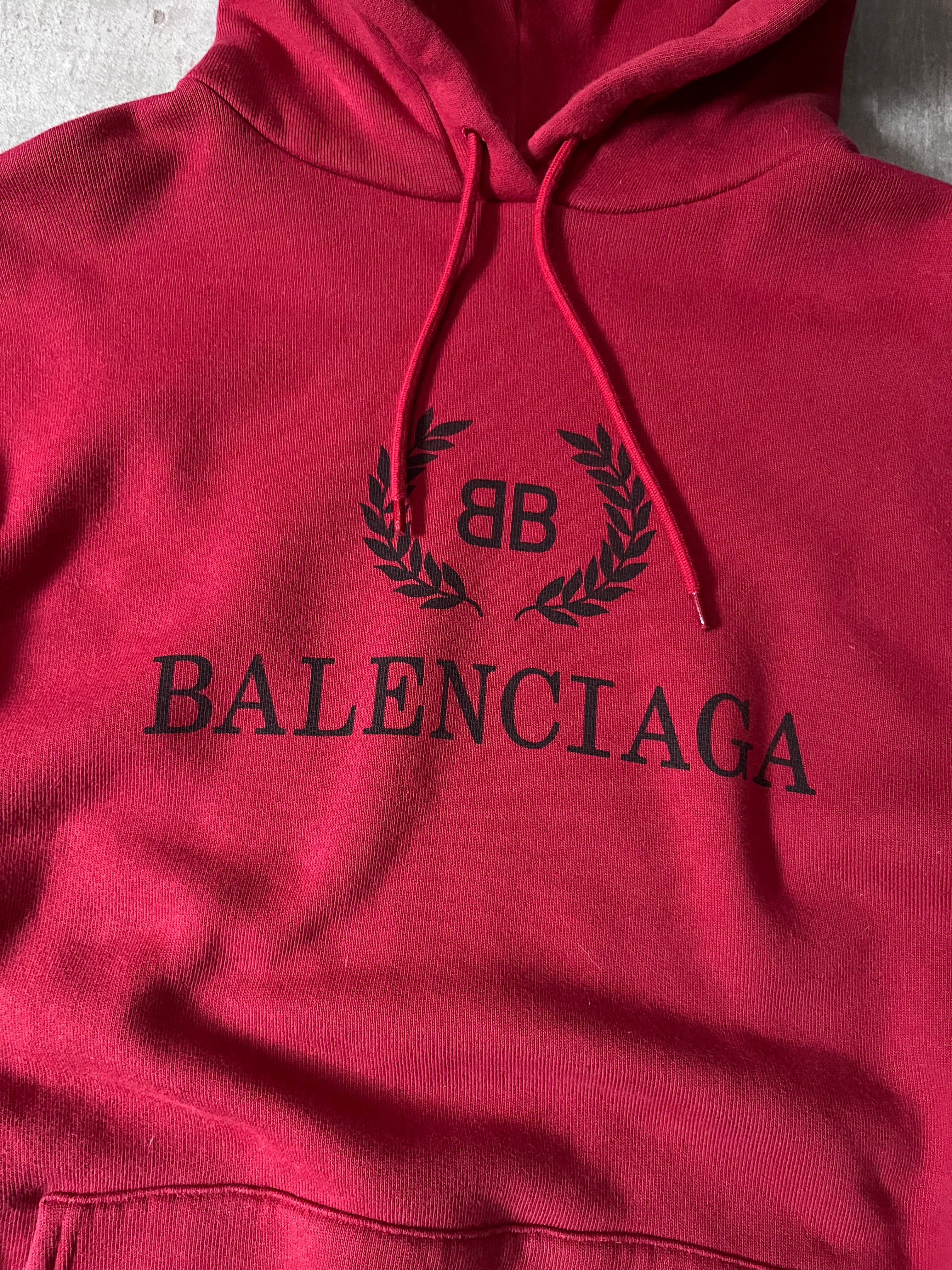 Balenciaga BB Crown Logo Print Hoodie Burgundy Men - L