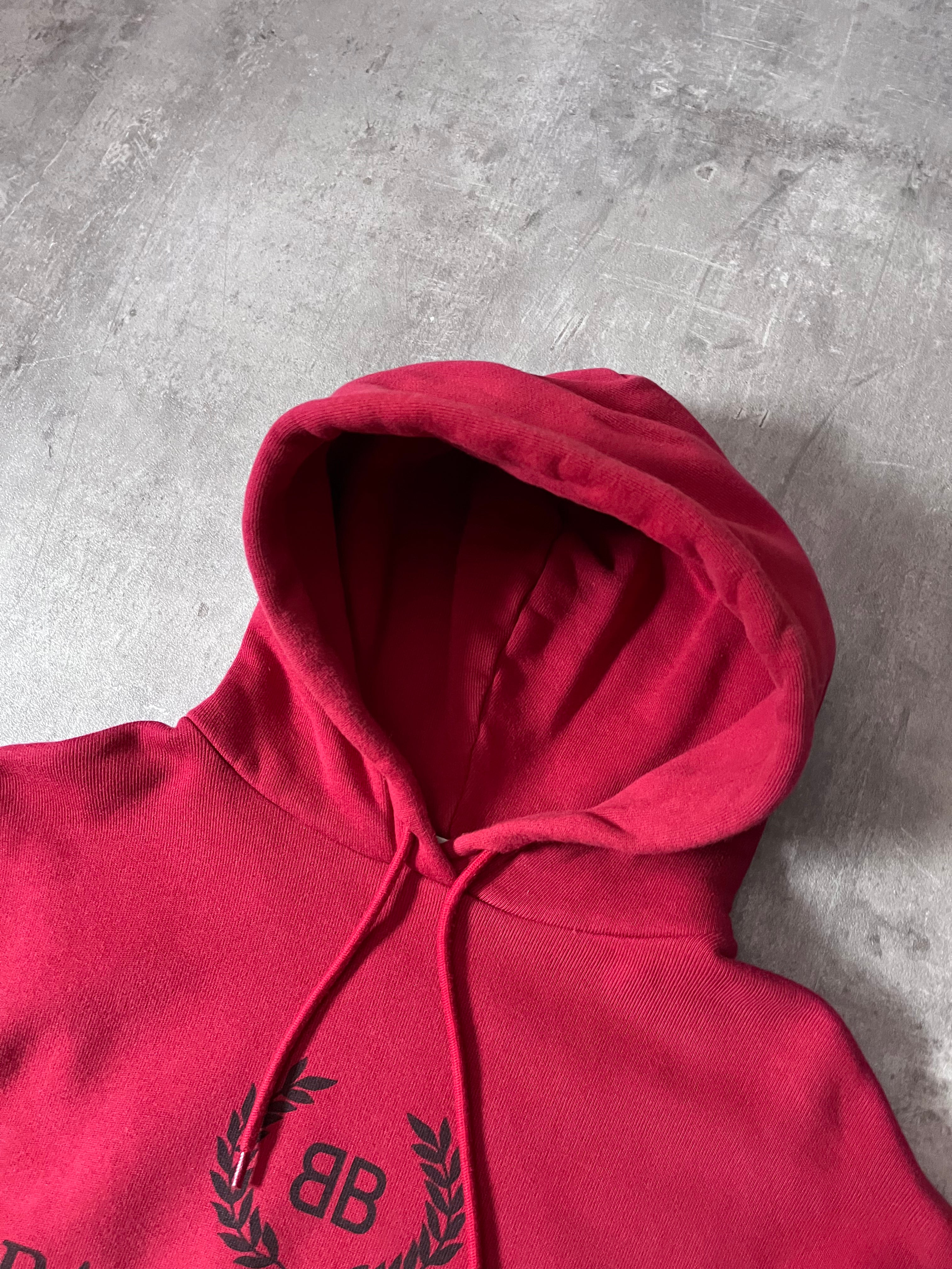 Balenciaga BB Crown Logo Print Hoodie Burgundy Men - L