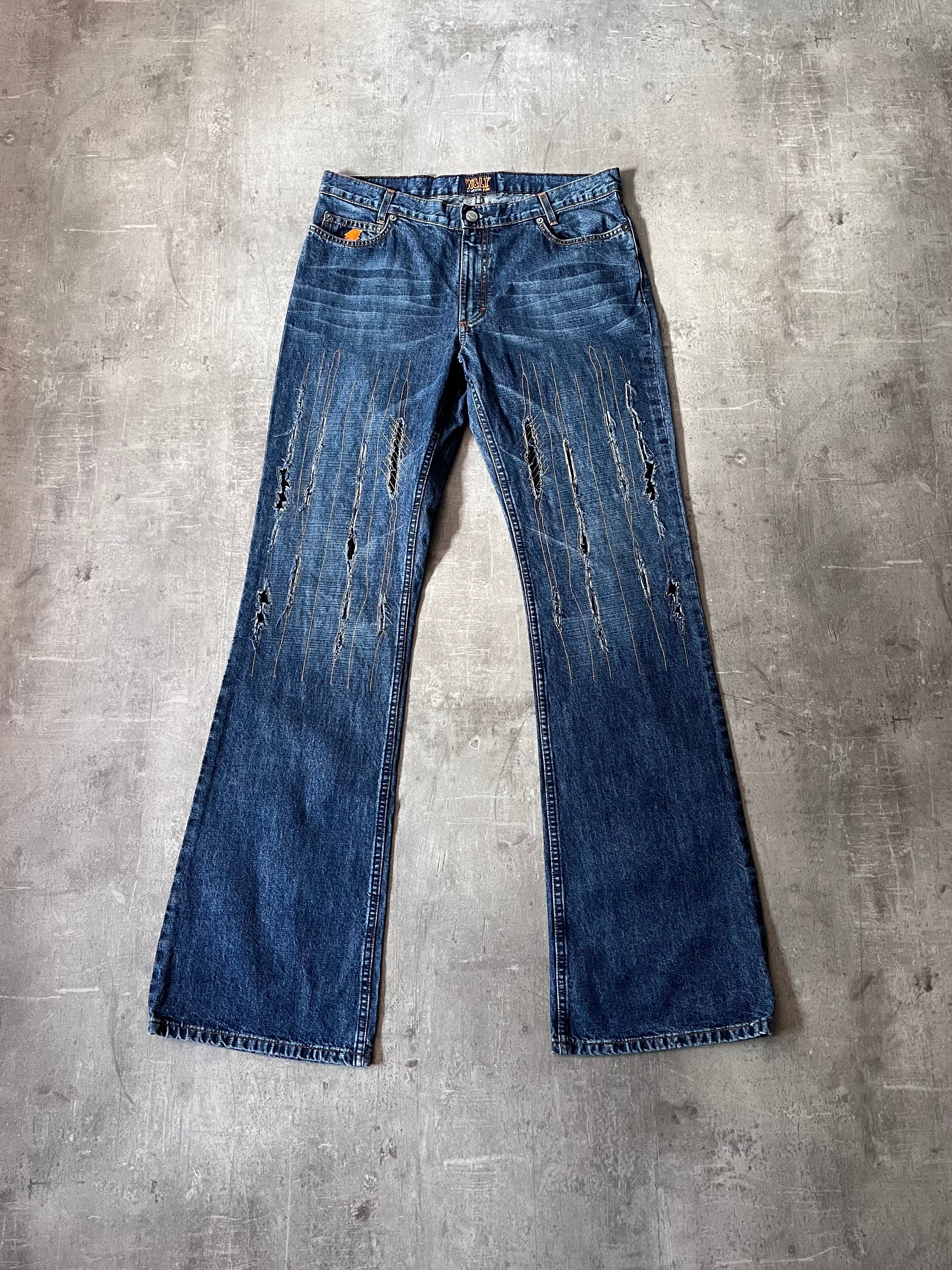 Walter Van Beirendonck Scratches Flared Jeans Pants Navy Men - 33