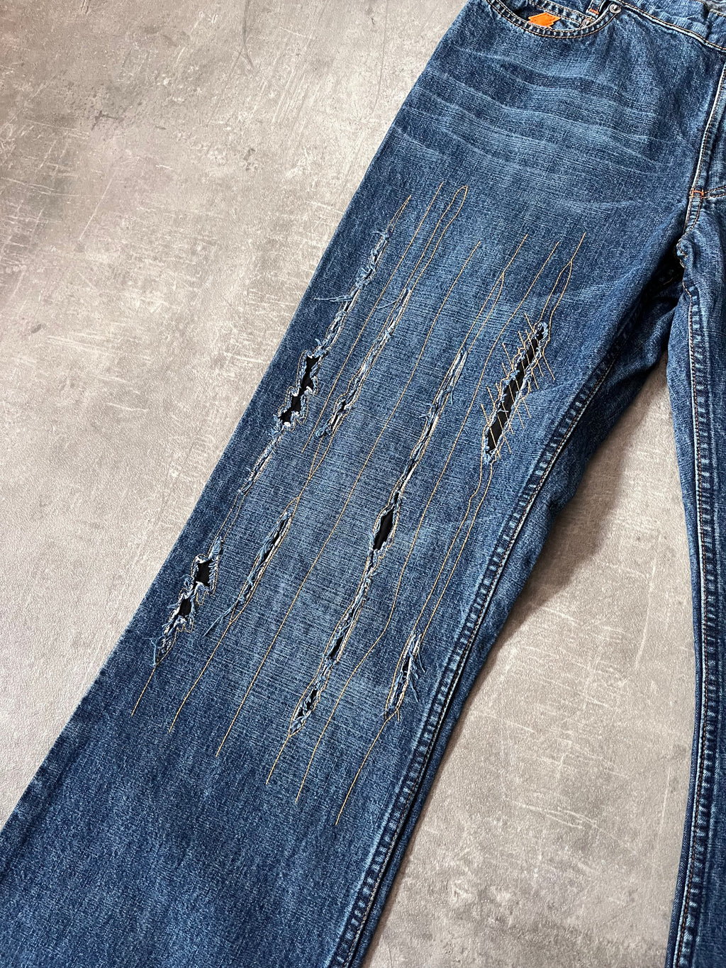 Walter Van Beirendonck Scratches Flared Jeans Pants Navy Men - 33