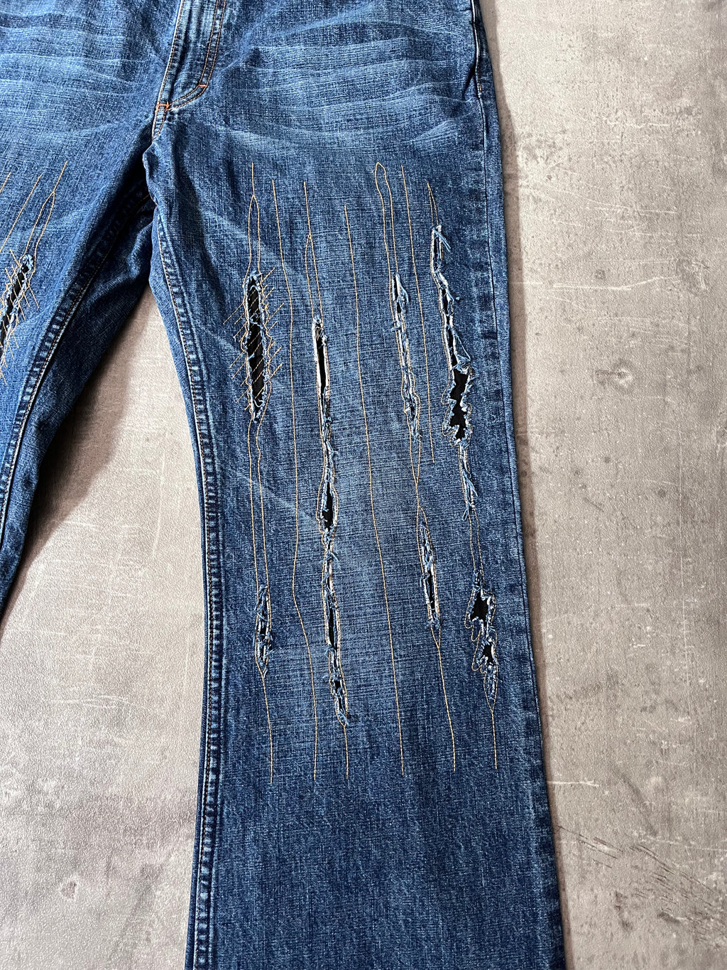 Walter Van Beirendonck Scratches Flared Jeans Pants Navy Men - 33