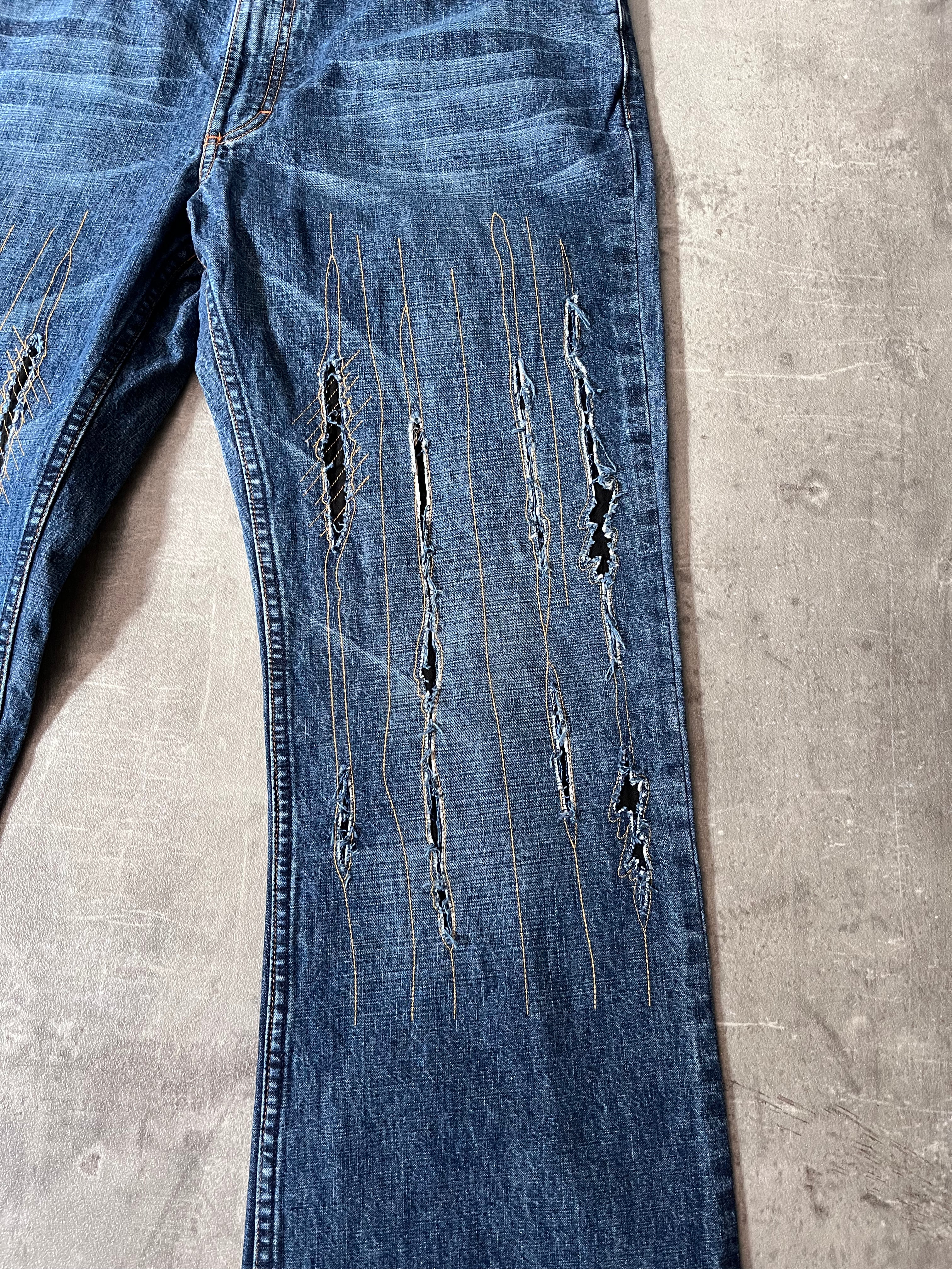Walter Van Beirendonck Scratches Flared Jeans Pants Navy Men - 33