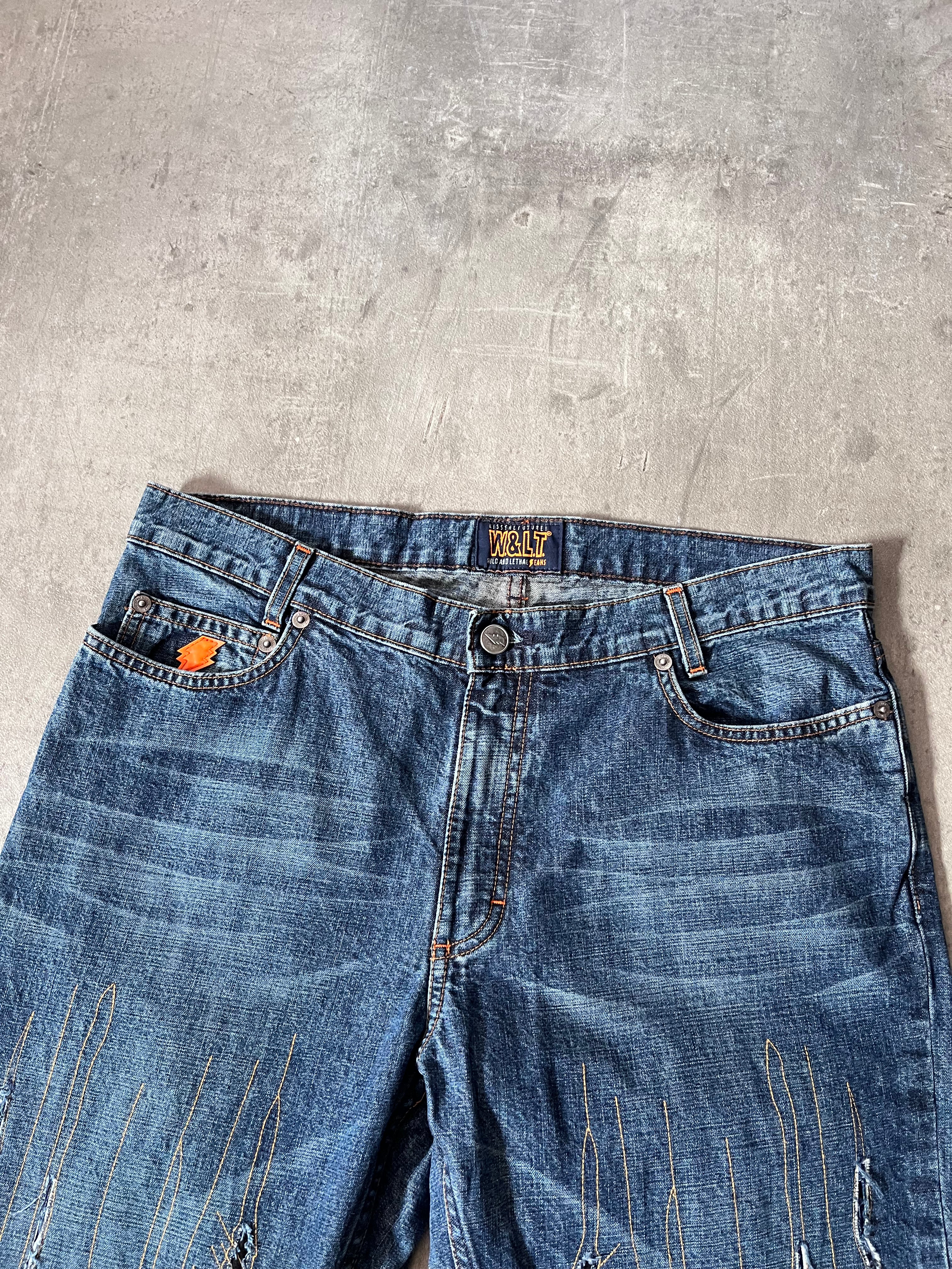 Walter Van Beirendonck Scratches Flared Jeans Pants Navy Men - 33