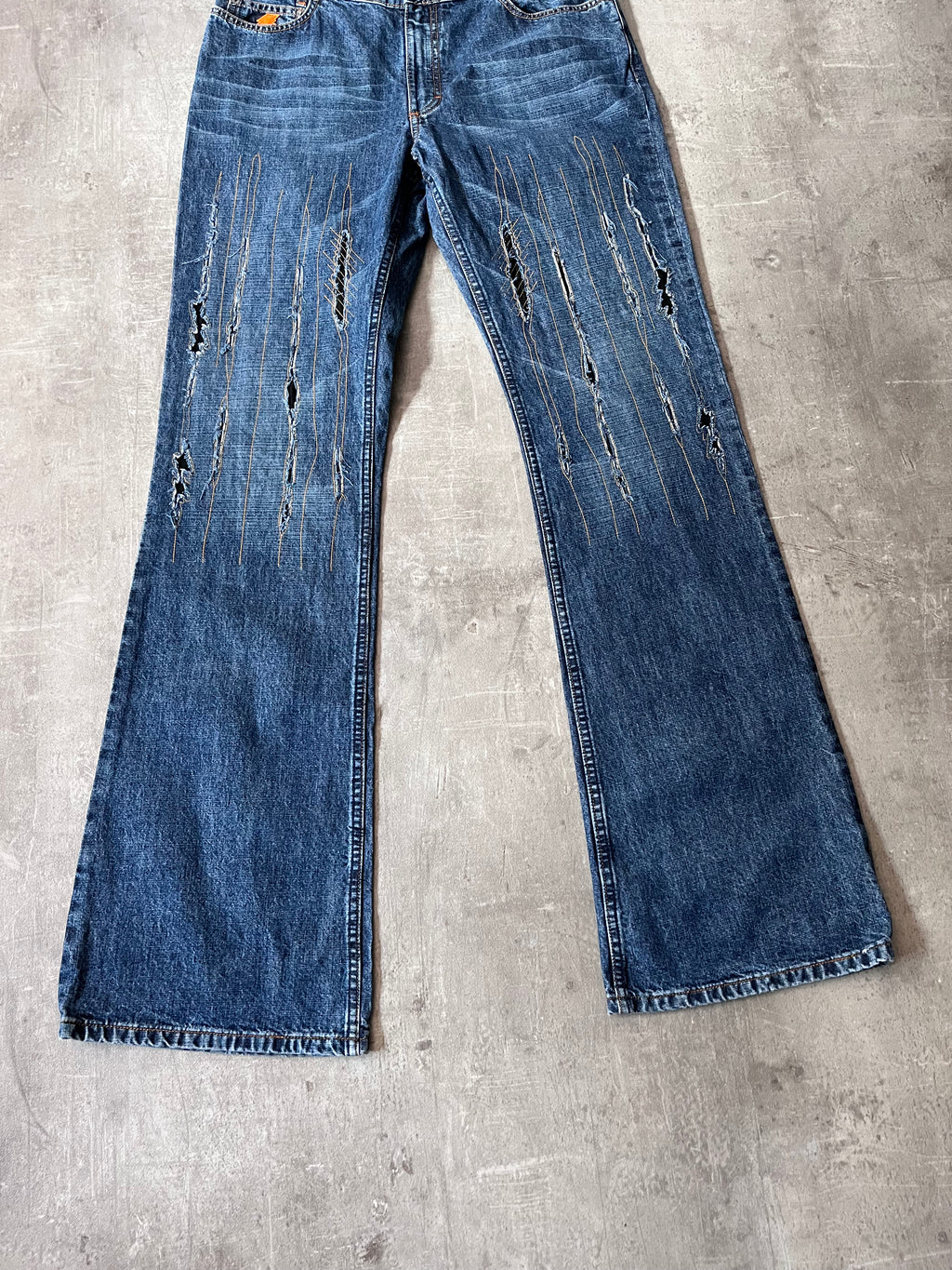 Walter Van Beirendonck Scratches Flared Jeans Pants Navy Men - 33
