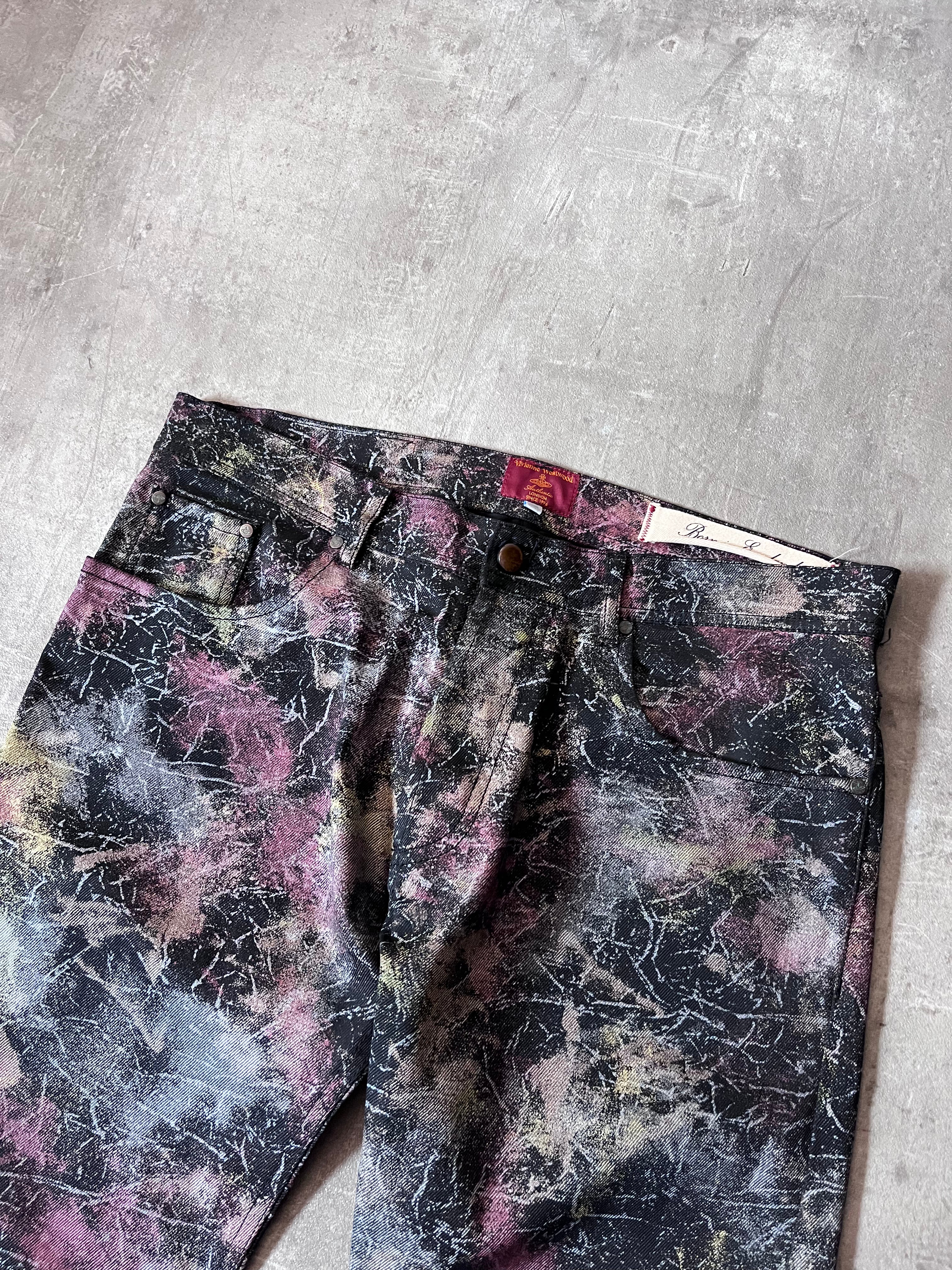 S/S 2001 Vivienne Westwood Marbles Red Label Waxed Feel Jeans Pants Multicolor Men -32
