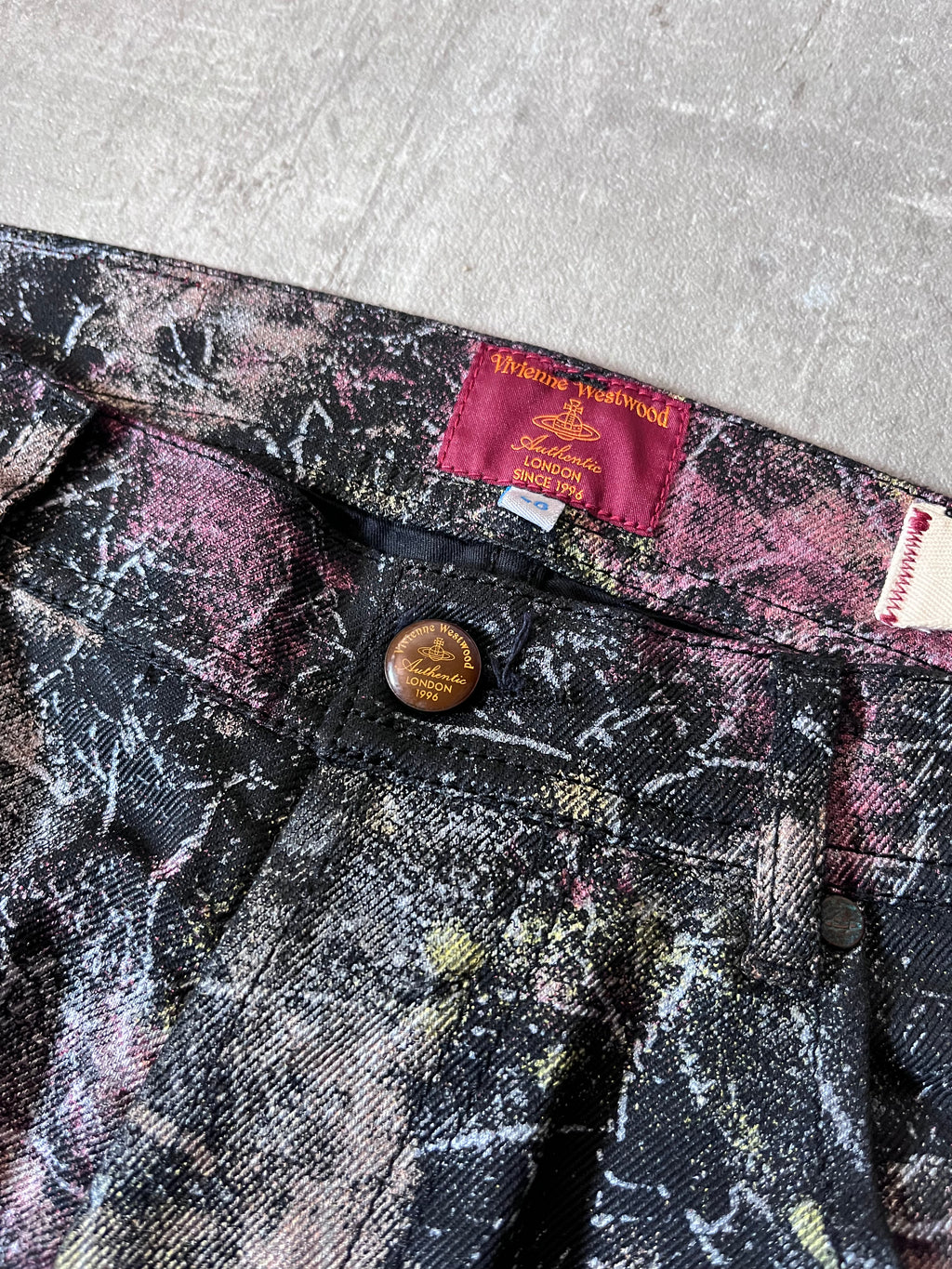 S/S 2001 Vivienne Westwood Marbles Red Label Waxed Feel Jeans Pants Multicolor Men -32