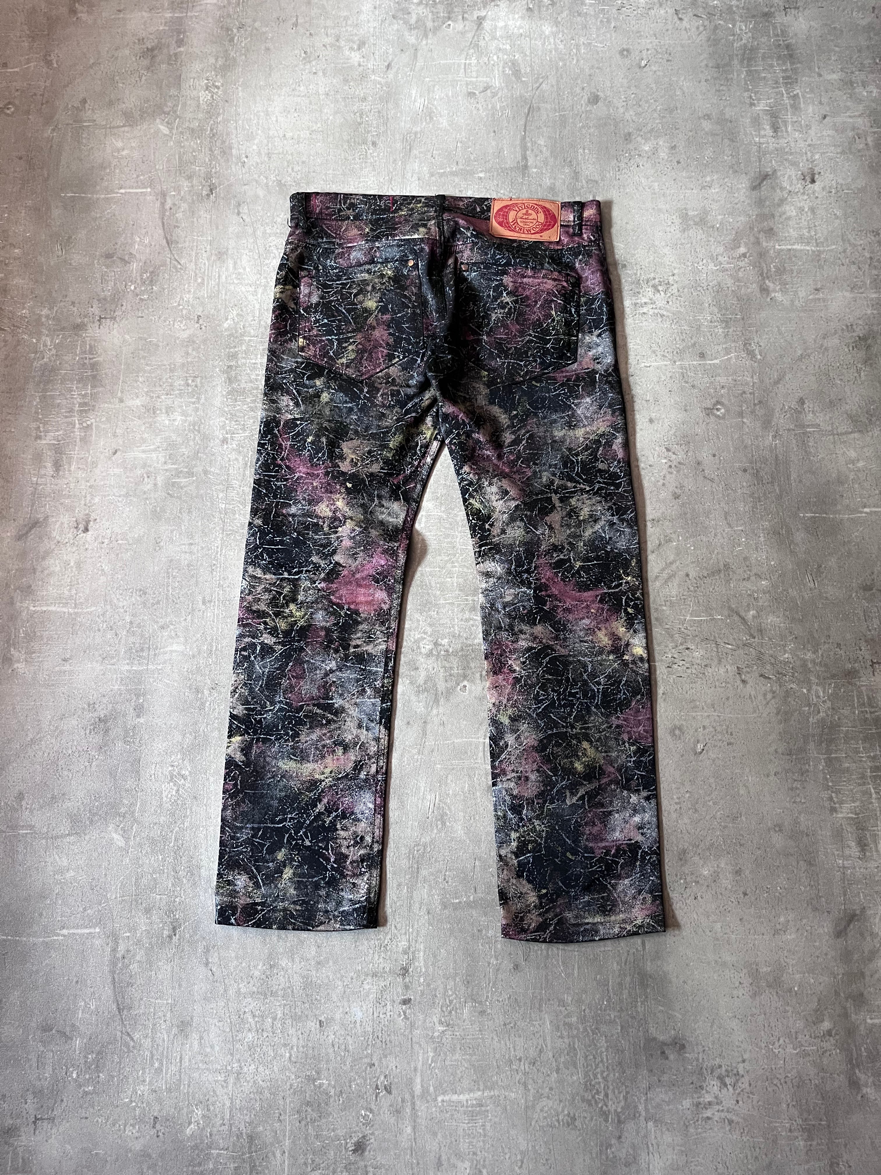 S/S 2001 Vivienne Westwood Marbles Red Label Waxed Feel Jeans Pants Multicolor Men -32