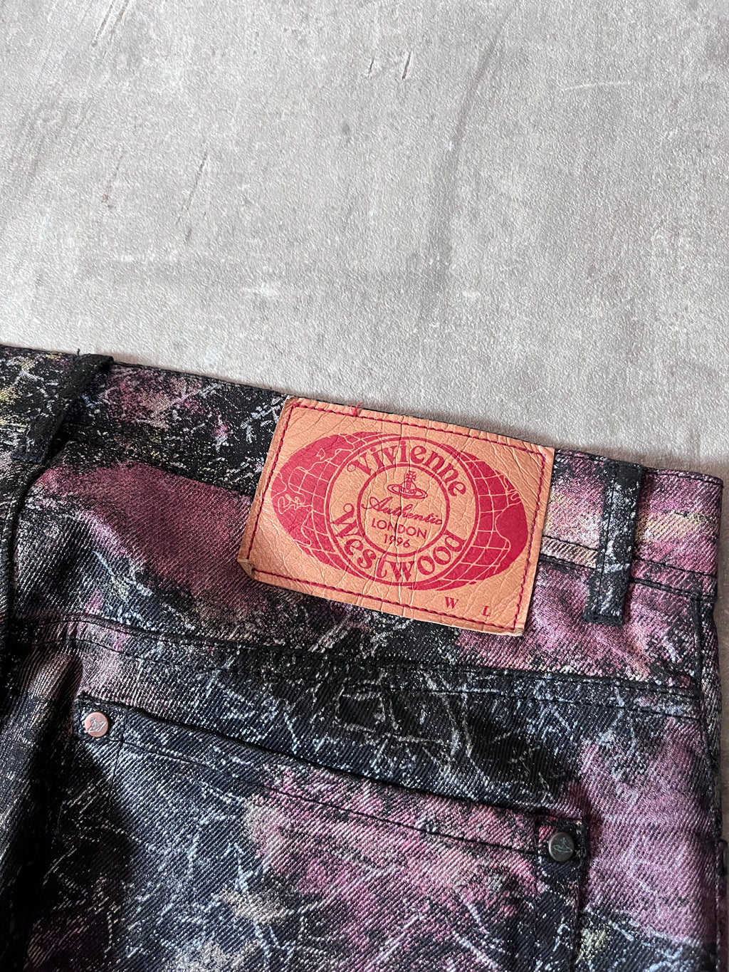 S/S 2001 Vivienne Westwood Marbles Red Label Waxed Feel Jeans Pants Multicolor Men -32
