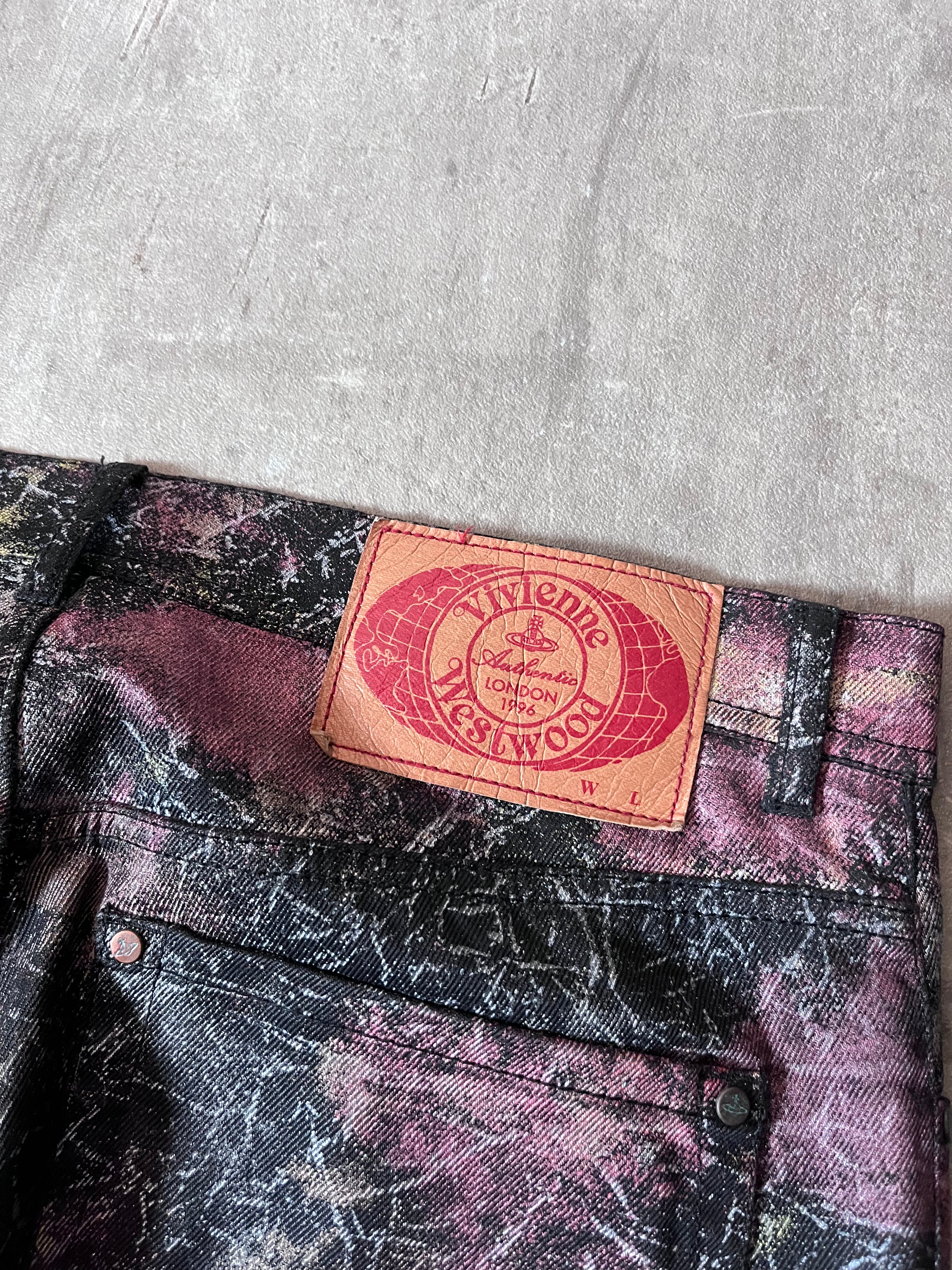 S/S 2001 Vivienne Westwood Marbles Red Label Waxed Feel Jeans Pants Multicolor Men -32