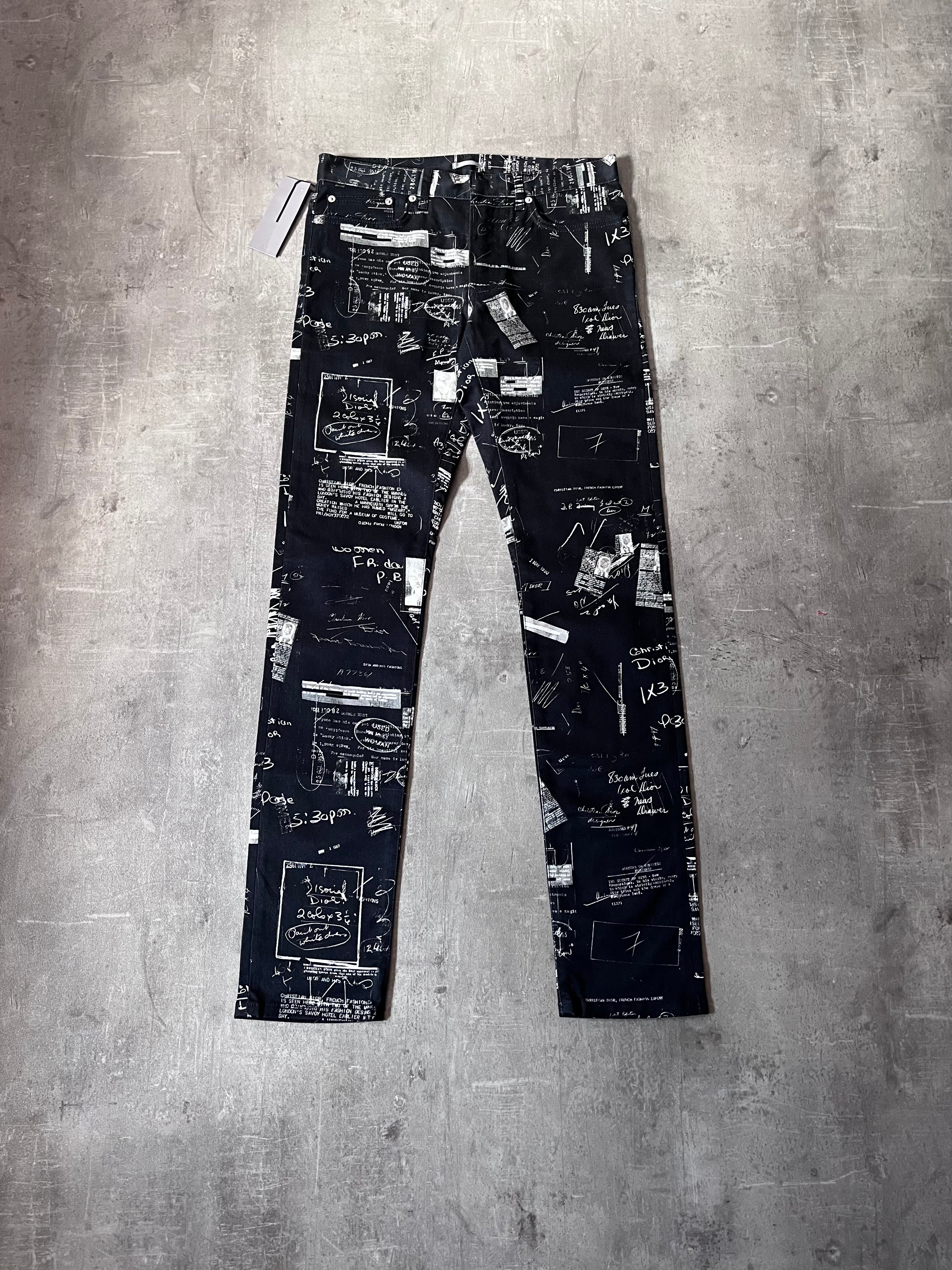 Dior "Notebook Doodle" Print Jeans Pants Black Men - 30