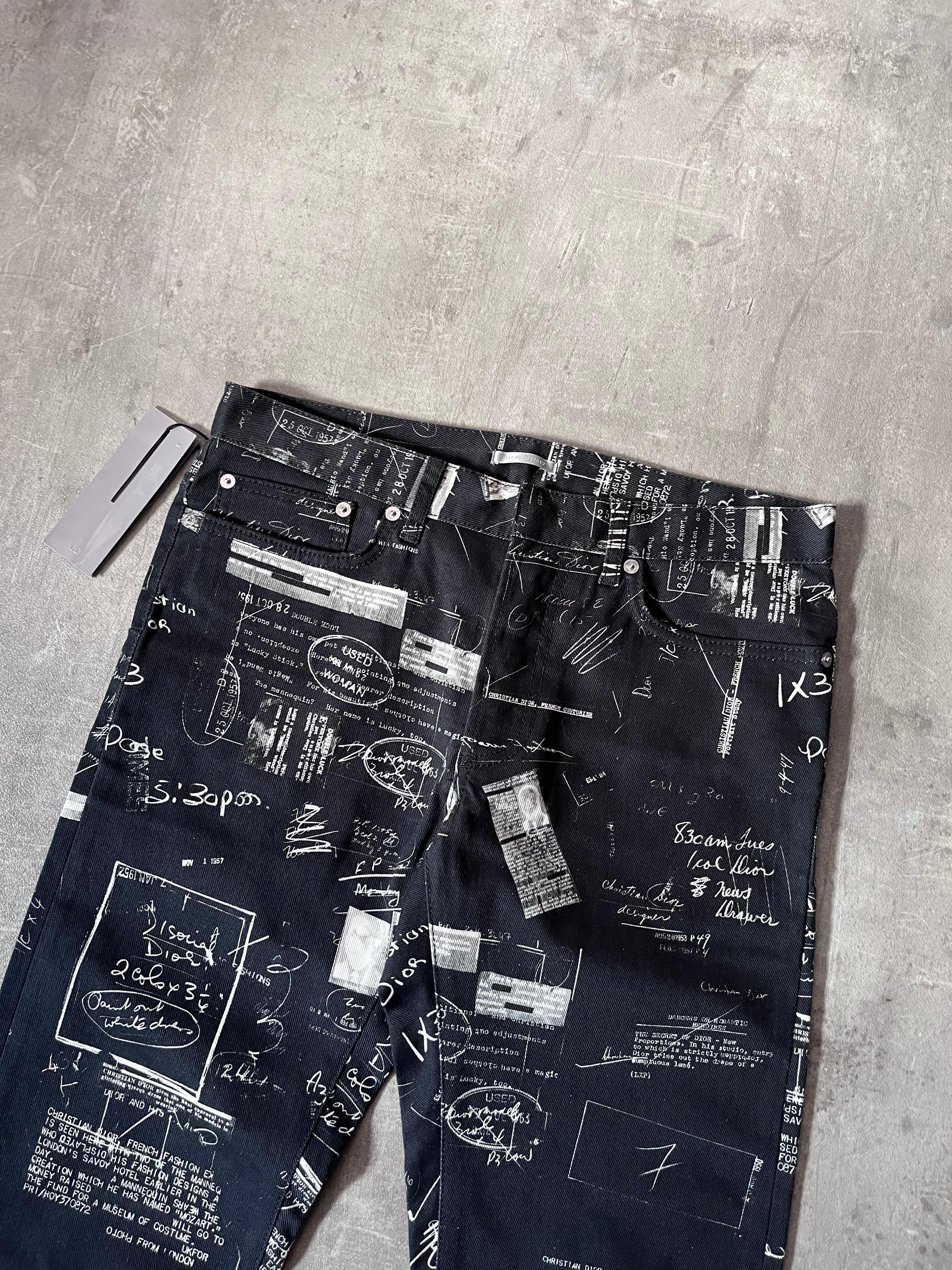 Dior "Notebook Doodle" Print Jeans Pants Black Men - 30