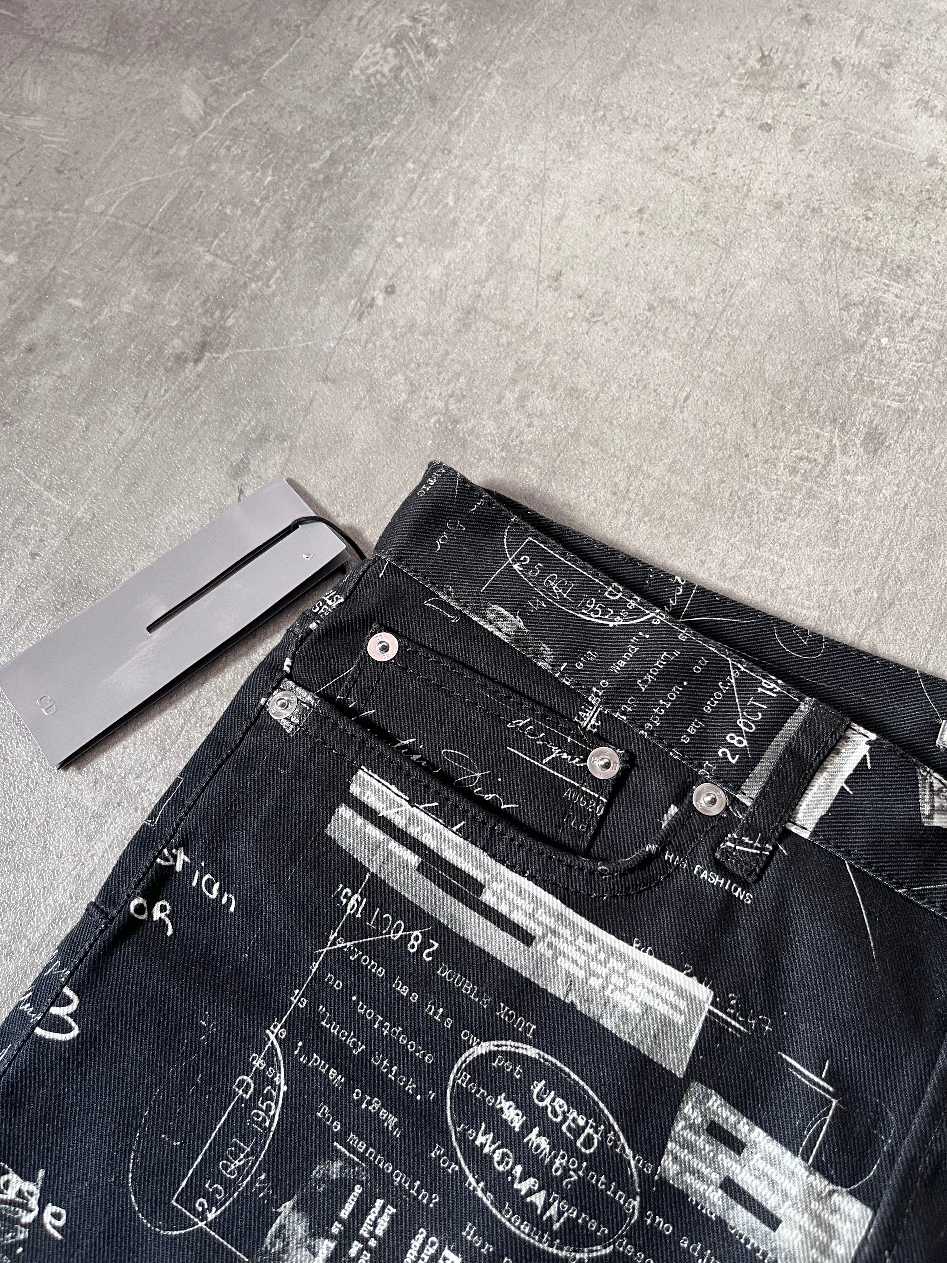Dior "Notebook Doodle" Print Jeans Pants Black Men - 30