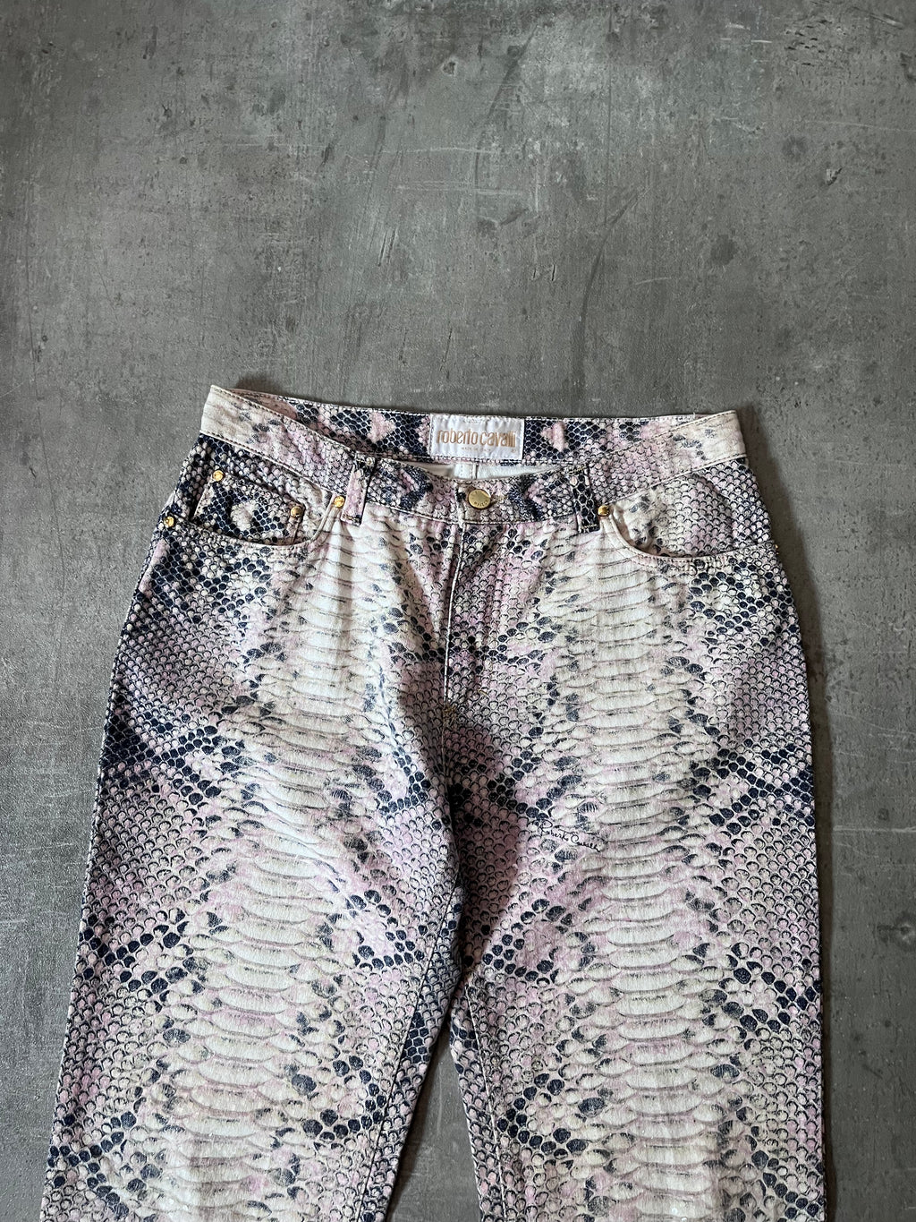 A/W 2002 Roberto Cavalli Python Effect Print Pants Beige Men - M