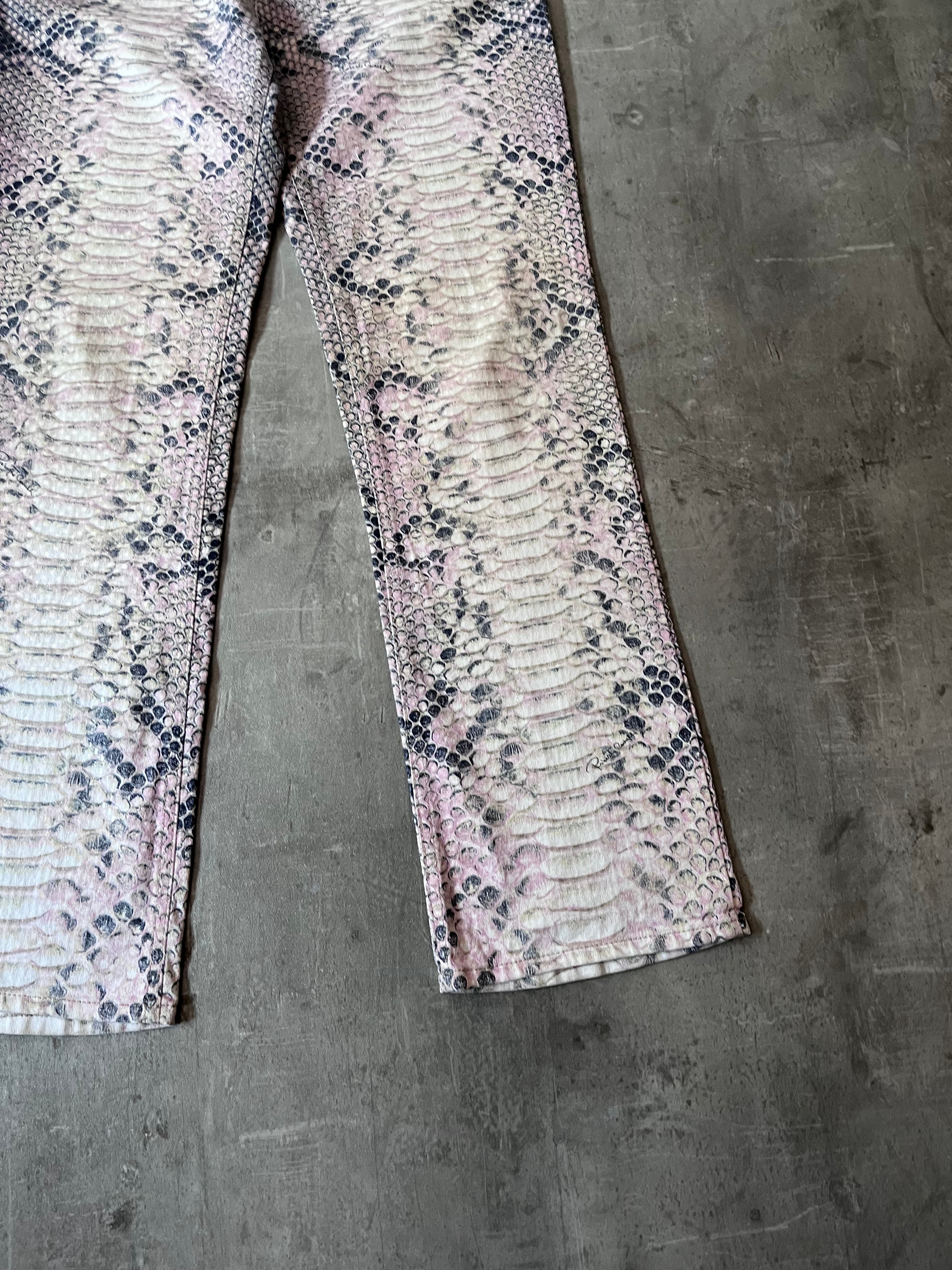 A/W 2002 Roberto Cavalli Python Effect Print Pants Beige Men - M