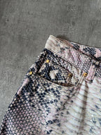 A/W 2002 Roberto Cavalli Python Effect Print Pants Beige Men - M