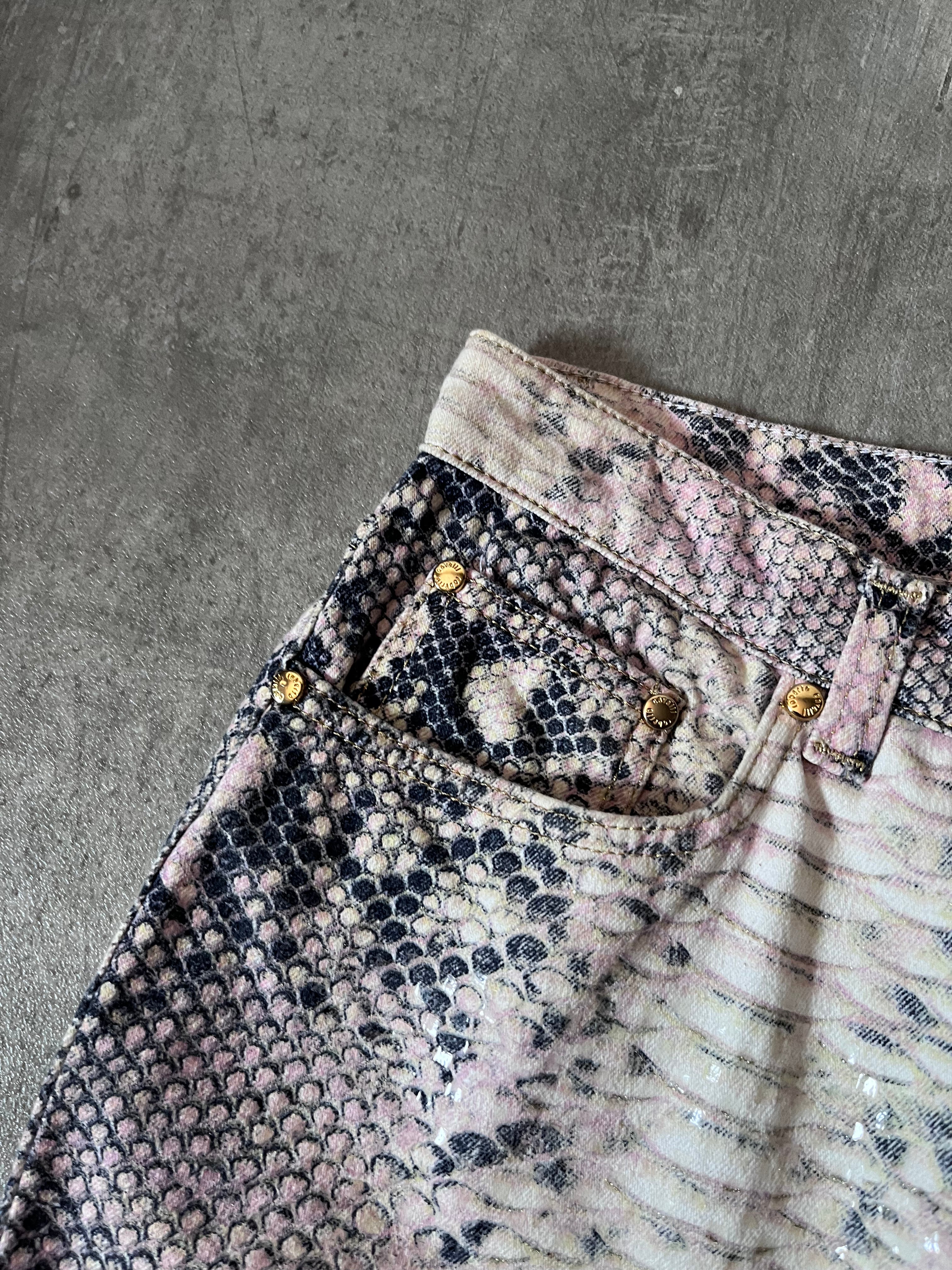 A/W 2002 Roberto Cavalli Python Effect Print Pants Beige Men - M