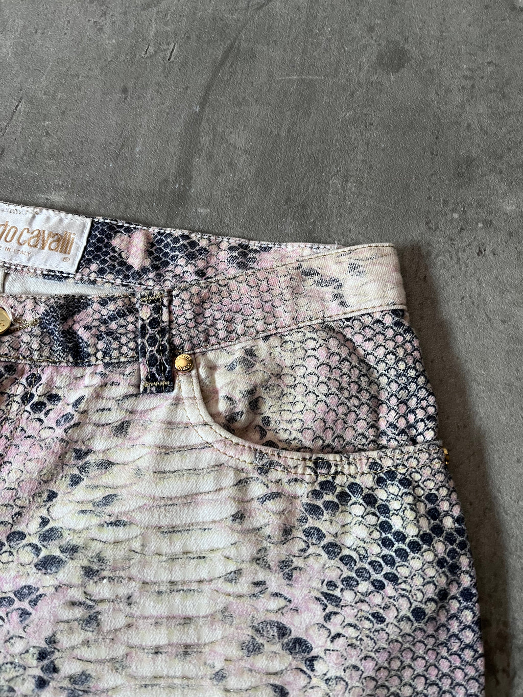 A/W 2002 Roberto Cavalli Python Effect Print Pants Beige Men - M